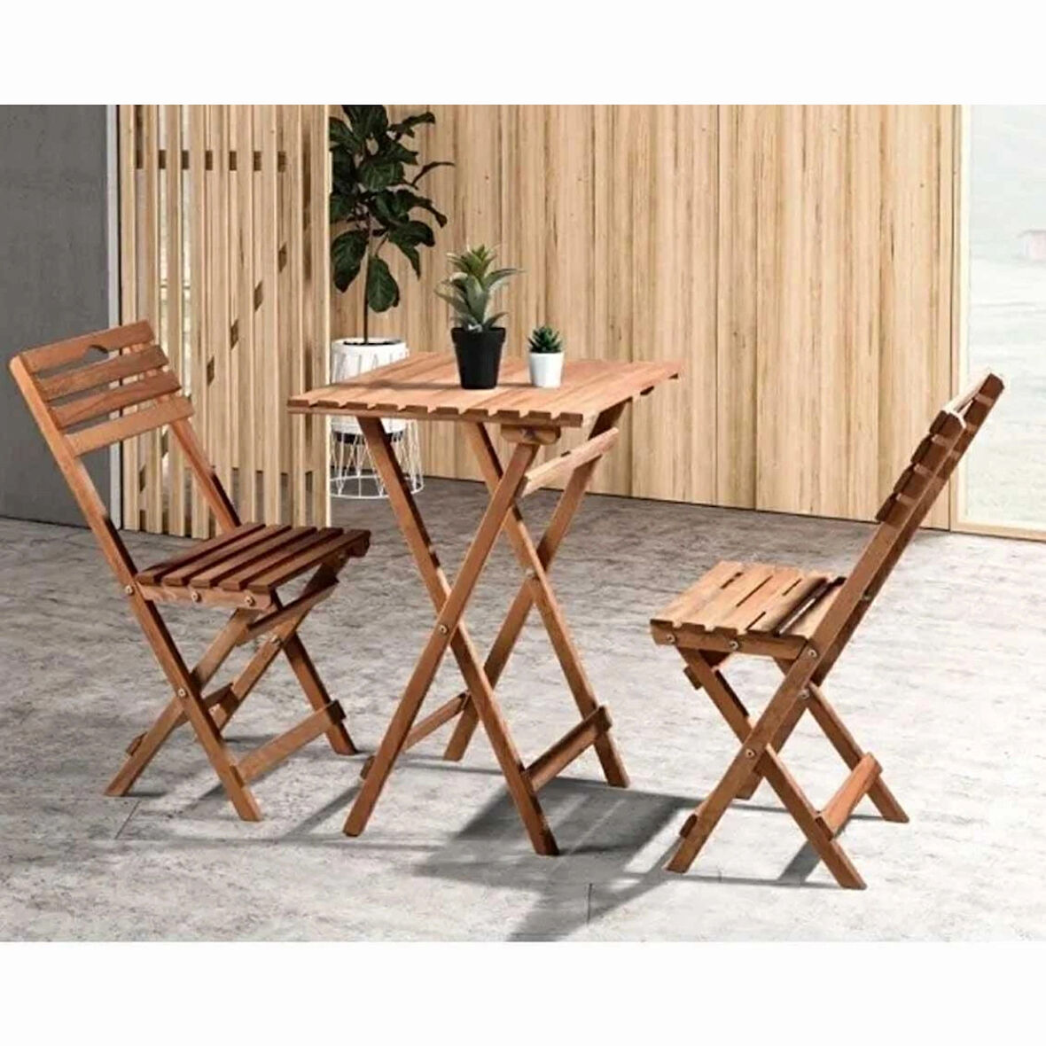 Reyo Rio Bistro Set 2+1 Katlanabilir Masa Sandalye Takımı Ceviz