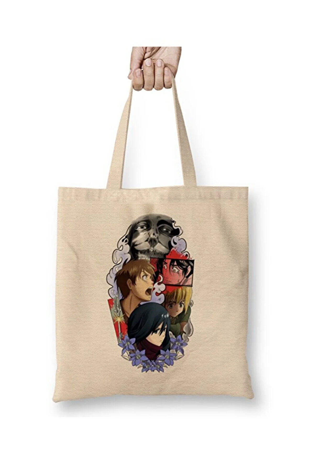 Attack On Titan Karakterler Bez Çanta Uzun Saplı Alışveriş Çantası Plaj Çantası