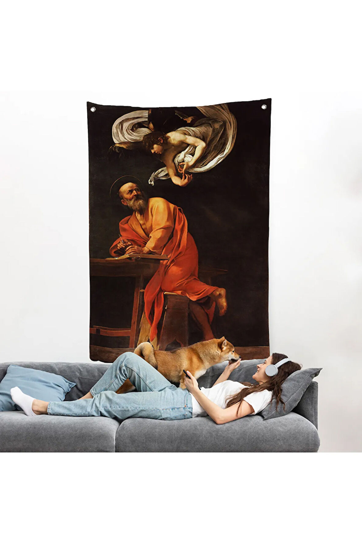 Caravaggio - Aziz Matta ve Melek Duvar Örtüsü - Saint Matthew and the Angel-7388