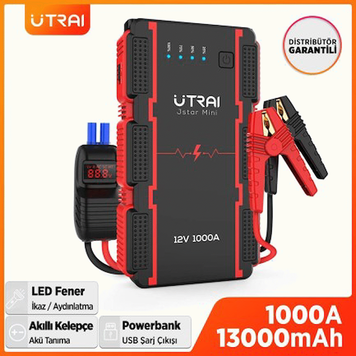 UTRAI Jstar Mini 13000mAh 1000A Jump Starter Taşınabilir Akü Takviye Cihazı ( Powerbank + Led Lamba)