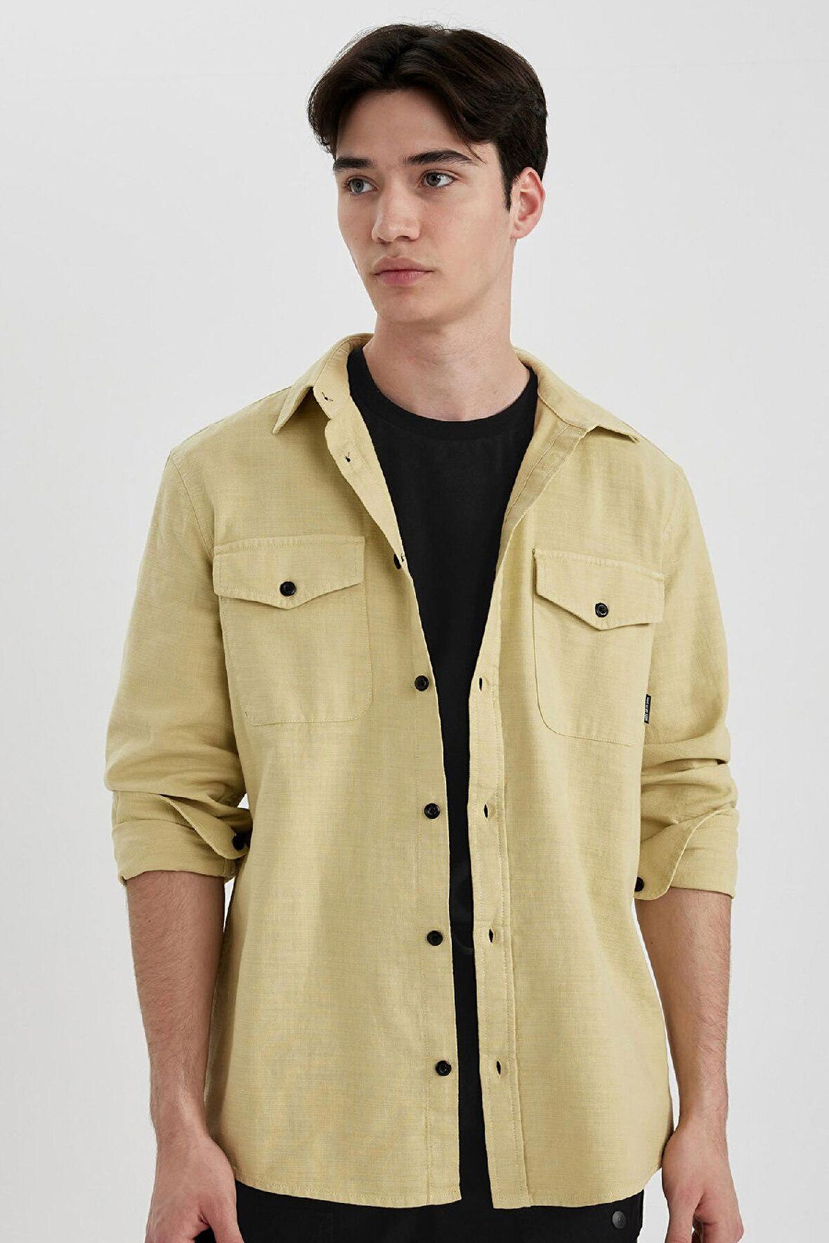 DeFacto Regular Fit Polo Yaka Basic Düz Pamuklu Uzun Kollu Gömlek B2654AX24SPKH486