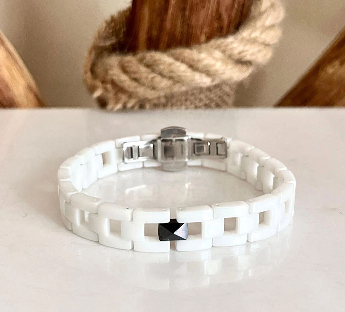 1. Sınıf Çelik ve %100 Seramik Mixli Beyaz Erkek Bileklik 22 cm