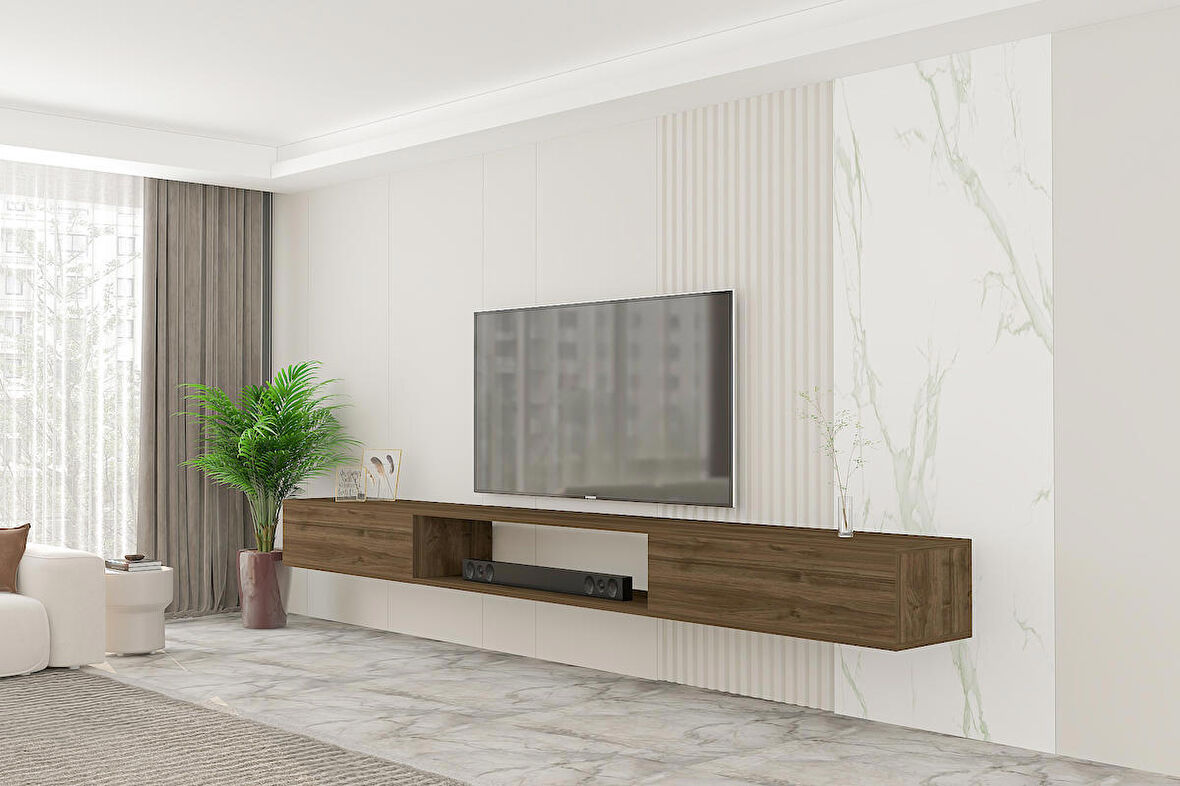 Troya Tv Ünitesi 250 cm Duvara Monte 3 Modü Cevizl