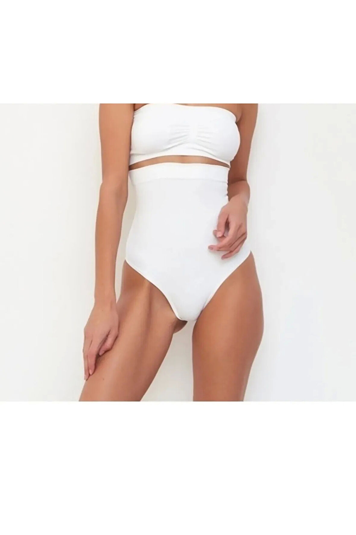 Yüksek Bel Sıkılaştırıcı Kilotlu Slip Beyaz Korse