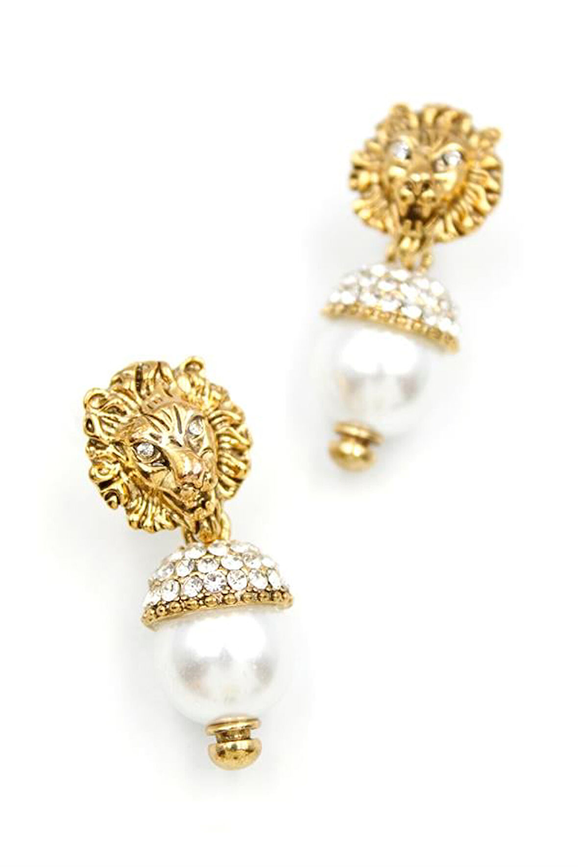 İncili Aslan Küpe - Bronz