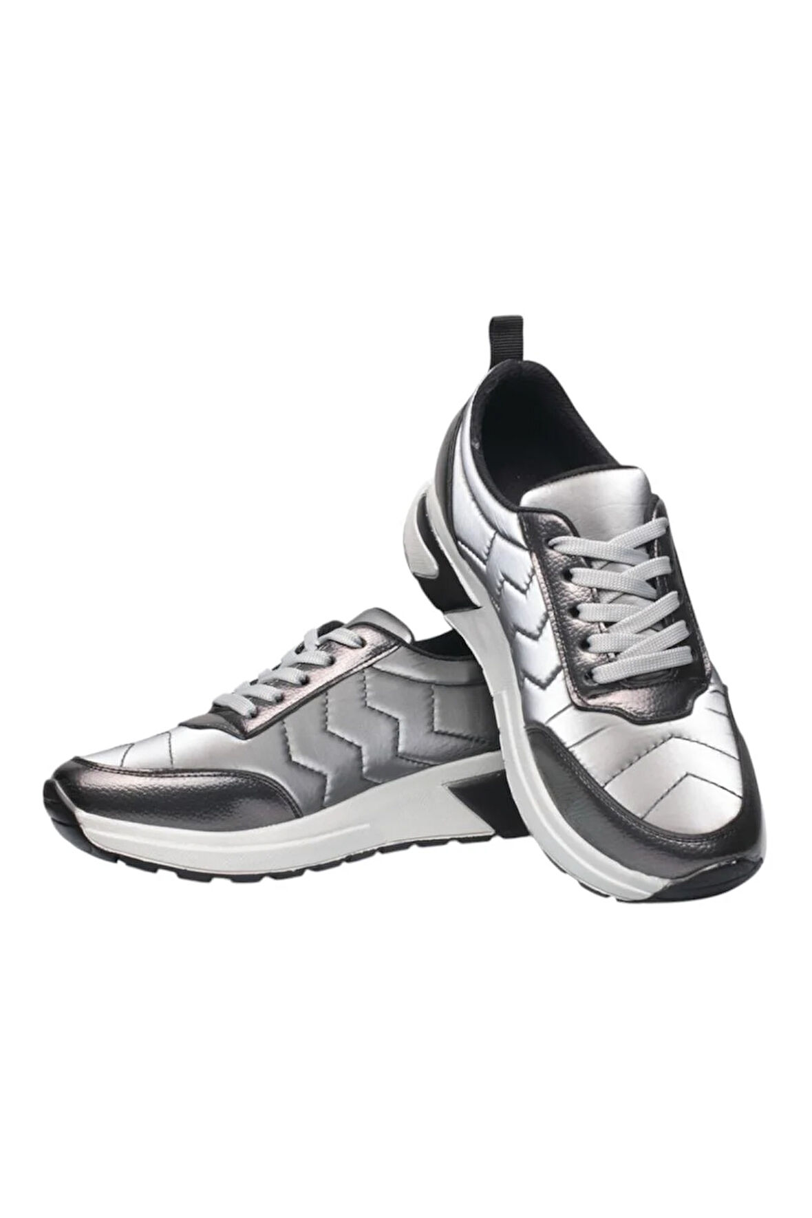 Kadın Günlük Rahat Comfort Taban  Parlak Spor Sneaker Ayakkabı GÜMÜŞ