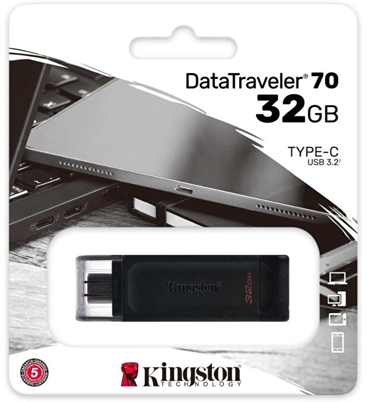 Kingston DT70 64GB USB-C 3.2 Gen 1 Type-C Flash Bellek