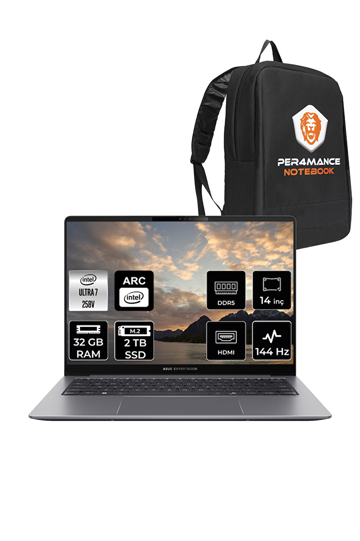 Asus ExpertBook P5 Intel Core Ultra 7 258V 32GB 2TB SSD 14" QHD+ 144Hz FDOS Taşınabilir Bilgisayar & PER4 Çanta 