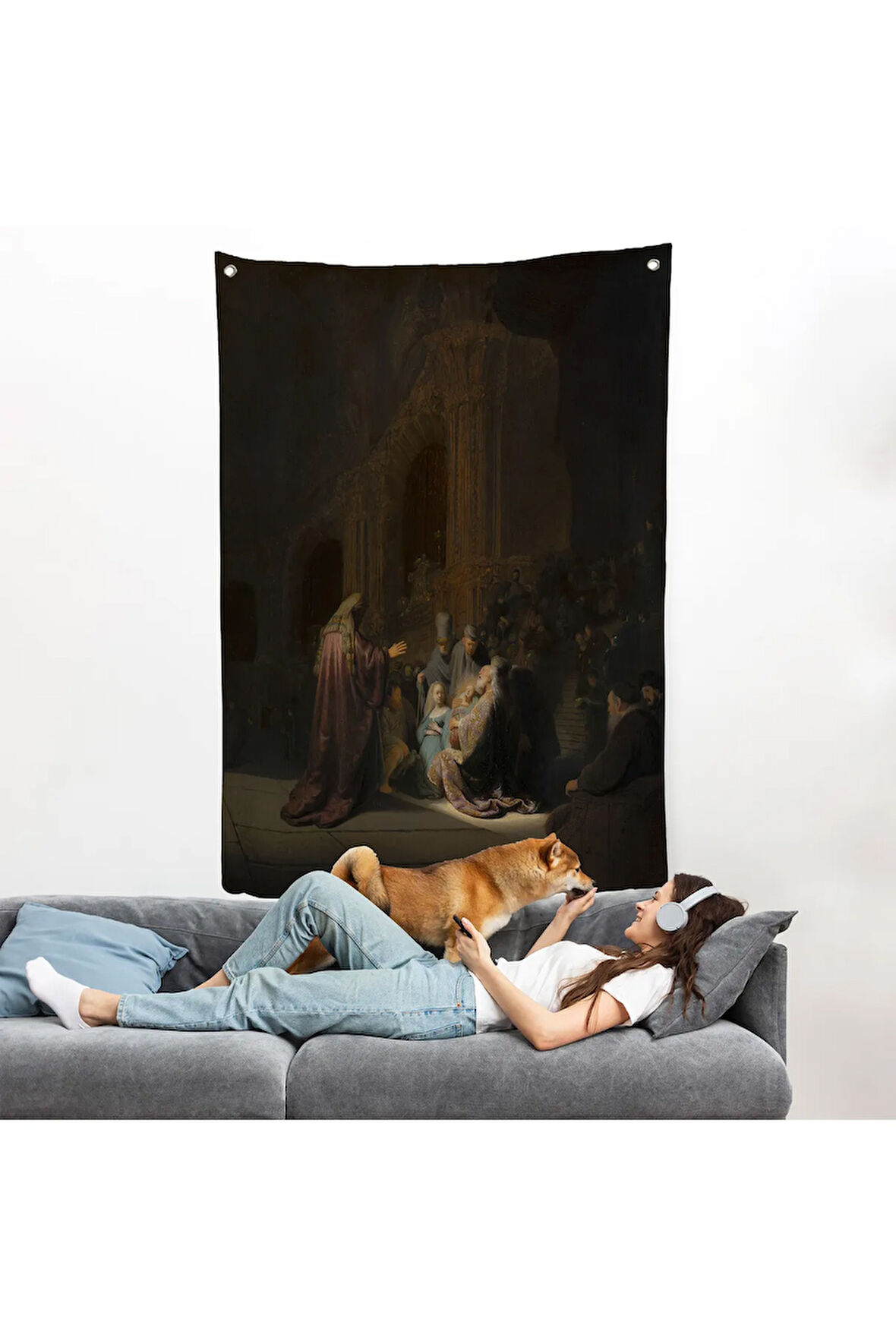 Rembrandt van Rijn Simeon - Tapınakta Övgü Şarkısı Duvar Örtüsü-7408