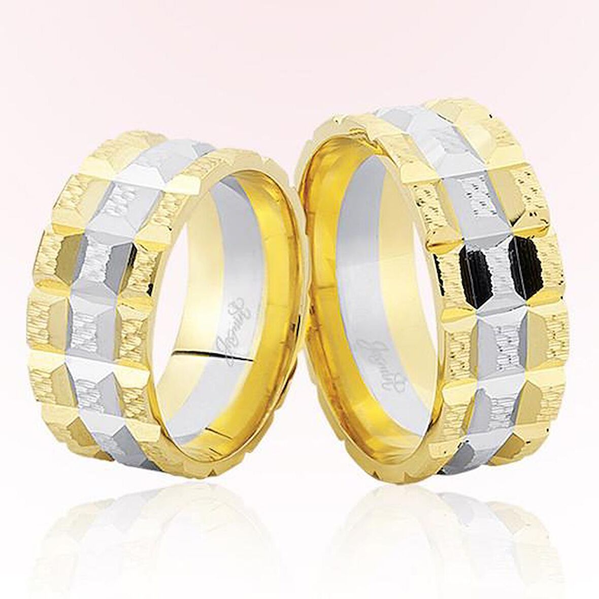 Sarı Beyaz Kareli Altın Alyans 7409