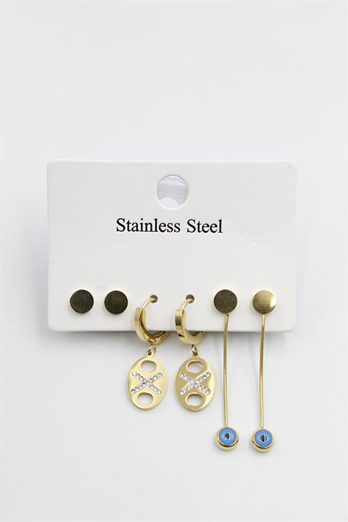 Çoklu Nazar Küpe - Altın Rengi