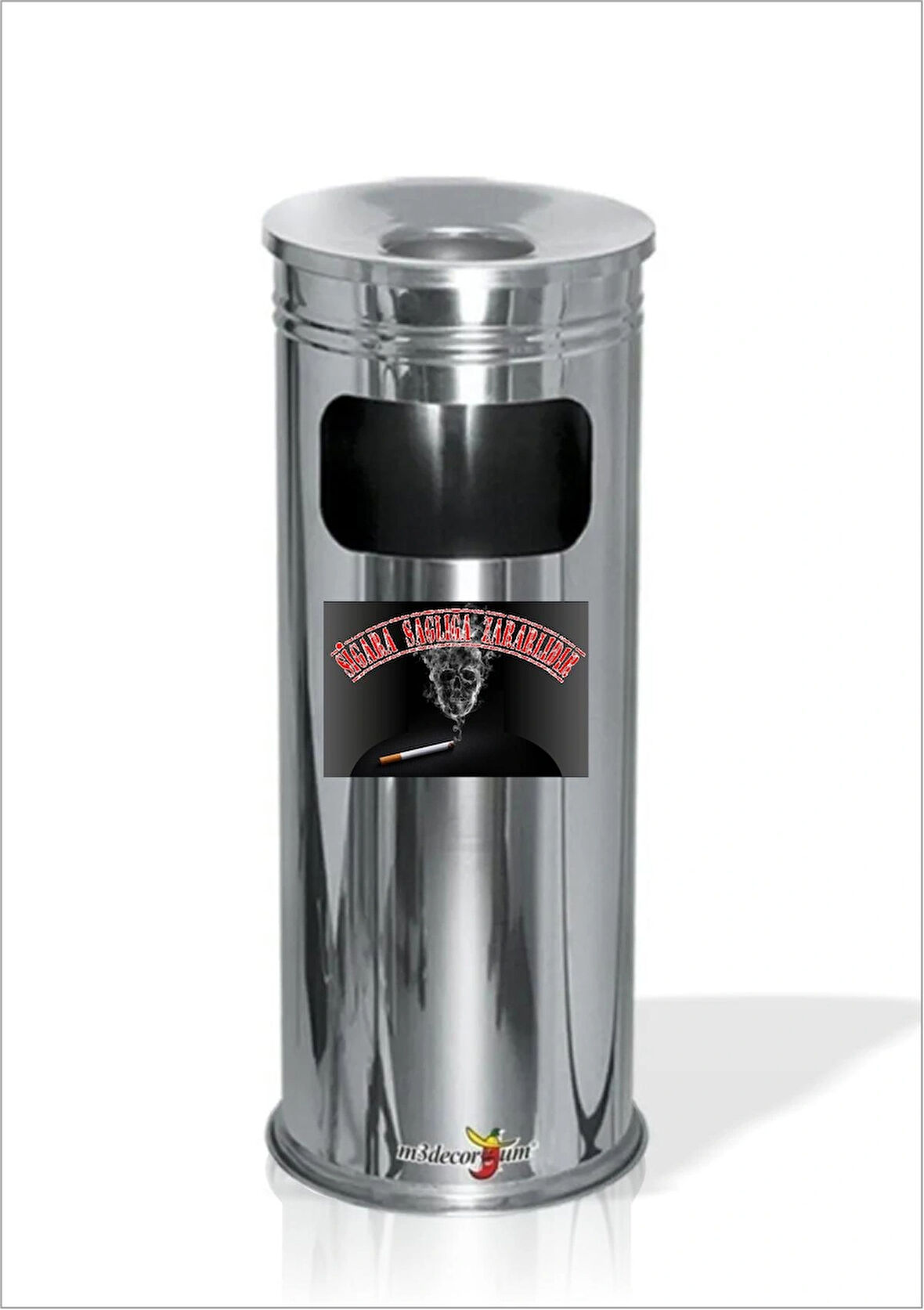 Uzun Silindir Yuvarlak Boru Tipi Kapı Yanı Bina Önü Ayaklı Krom Sigara Sağlığa Zararlıdır Küllük Çöp