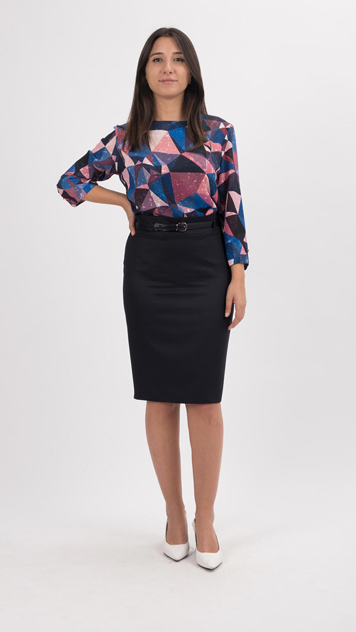 SORALLİNE KADIN OFİS ETEK 60 CM BOYUNDA 740 LACİVERT MEVSİMLİK ÜRÜN