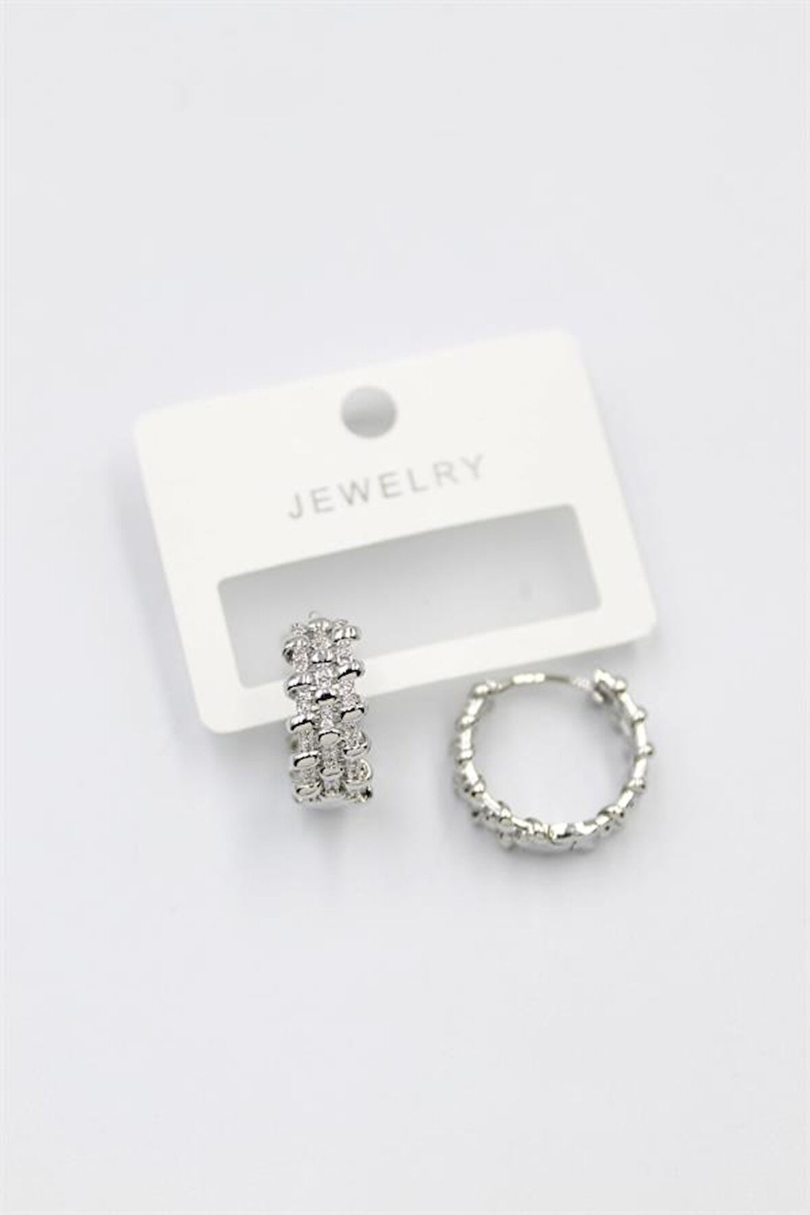 Taşlı Halka Küpe - Gümüş Rengi