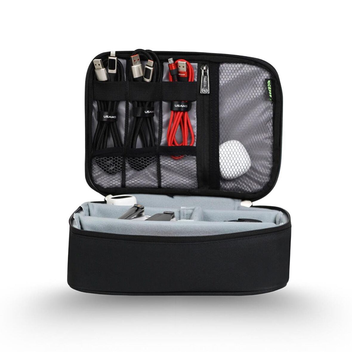 NPO Comfy  Kablo, Makyaj, Lens, Mini Drone ve Aksesuar için Ayarlanabilir Organizer Çanta-Siyah