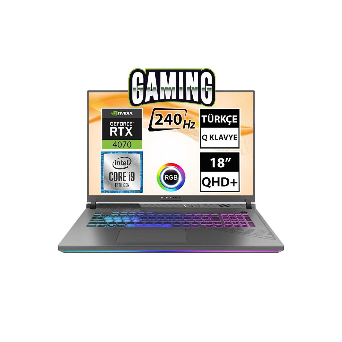 Asus ROG Strix G18 G814JI-N6141A9 i9-13980HX 64GB 2TBSSD RTX4070 18" QHD+ FreeDOS Taşınabilir Bilgisayar