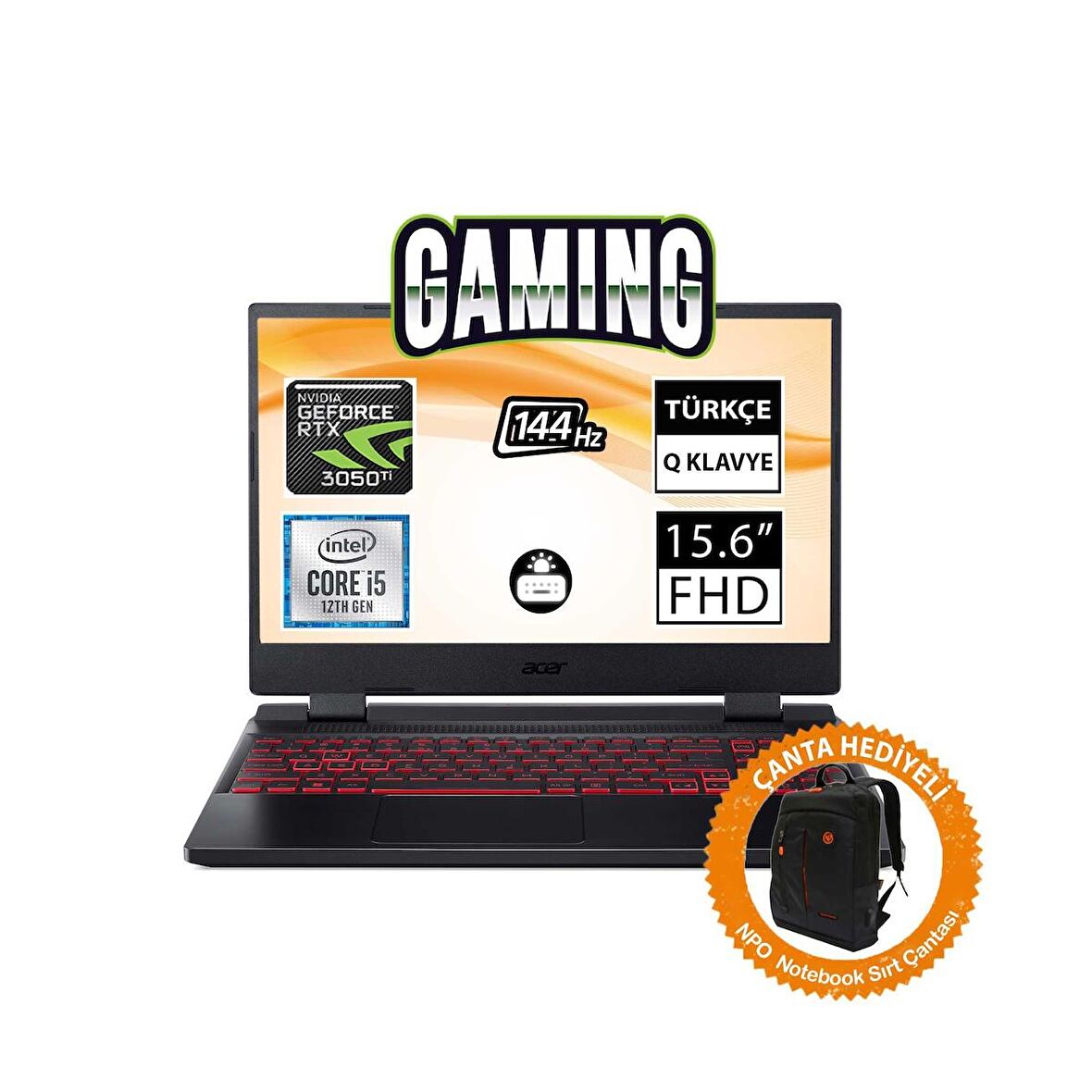 Acer Nitro 5 AN515-58-50SM NH.QFLEY.001A4 i5-12500H 32GB 512SSD RTX3050Ti 15.6" FullHD W11H Taşınabilir Bilgisayar-CNT005