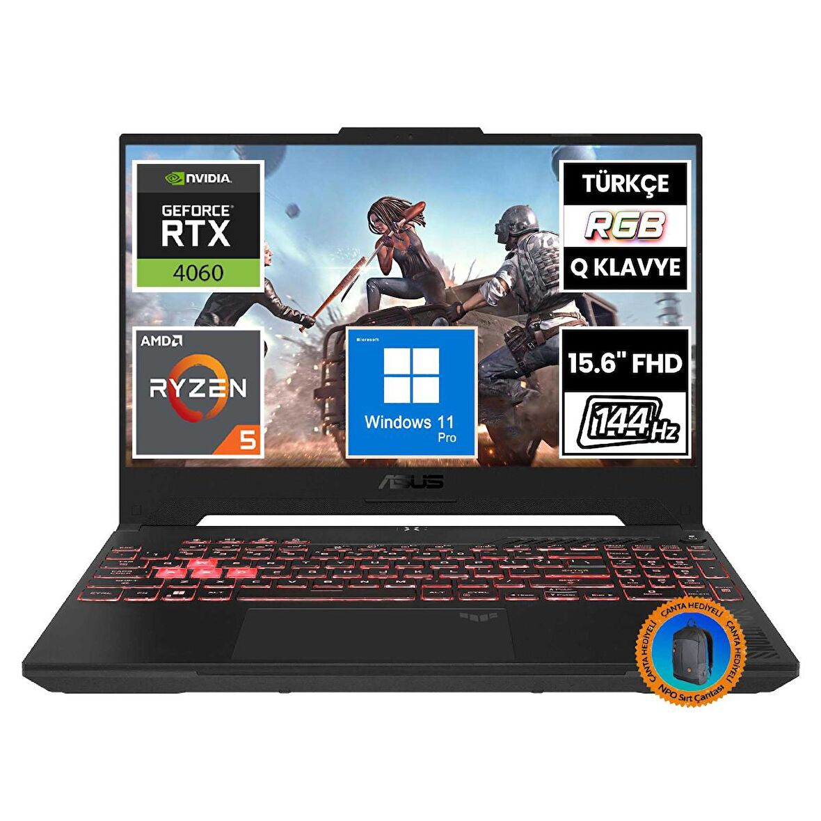 Asus TUF Gaming A15 FA507NV-LP103A9 Ryzen5 7535HS 16GB 512SSD RTX4060 15.6" FullHD W11P Taşınabilir Bilgisayar-CNT010