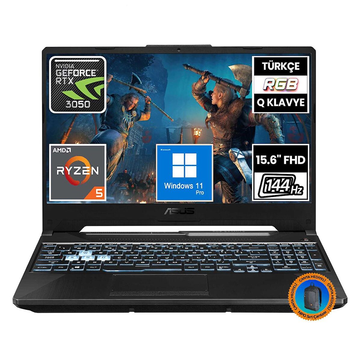 Asus TUF Gaming A15 FA506NC-HN050A17 Ryzen5 7535HS 64GB 512SSD RTX3050 15.6" FullHD W11P Taşınabilir Bilgisayar-CNT018