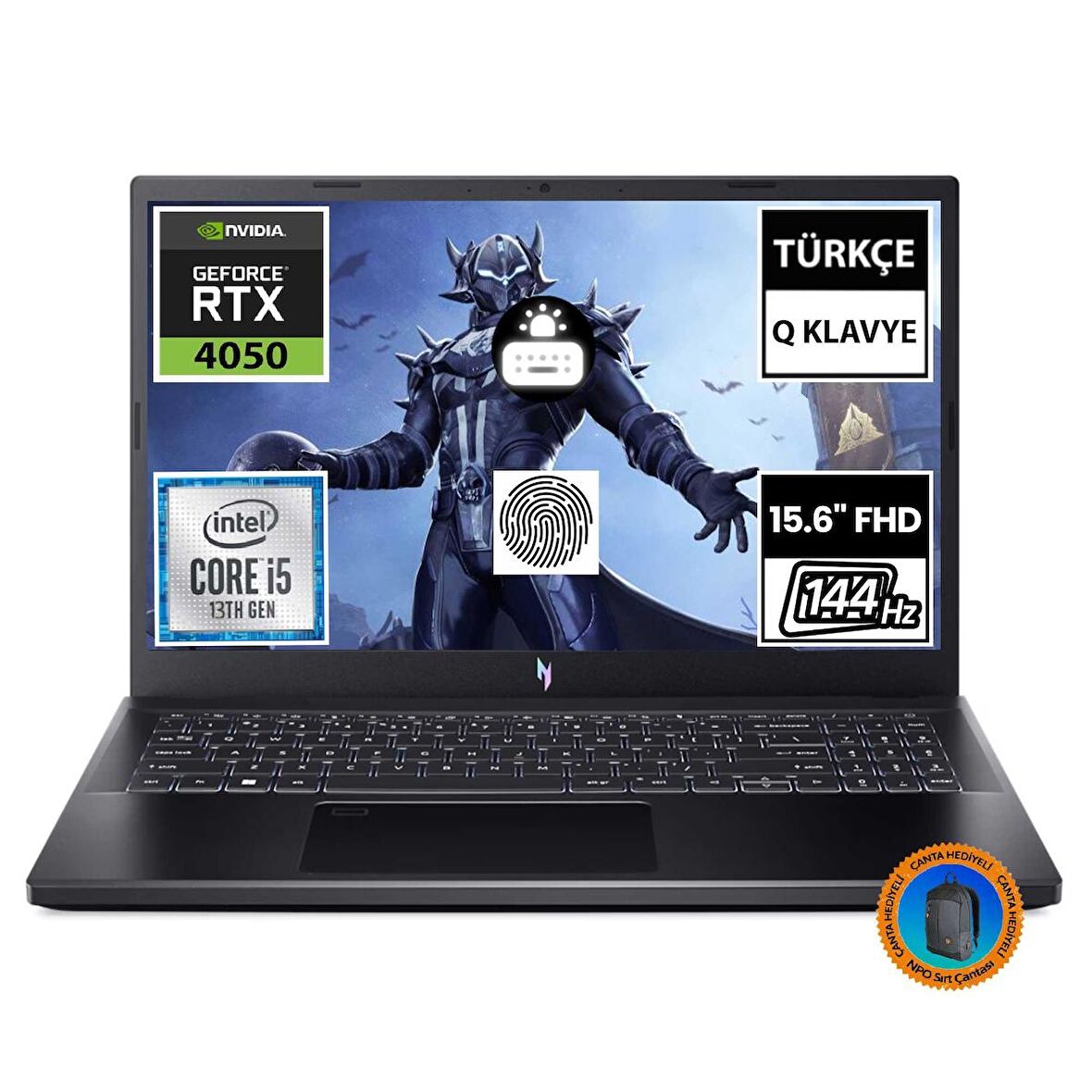 Acer Nitro V 15 ANV15-51-54UY NH.QNBEY.001A5 i5-13420H 16GB 256SSD+1TBSSD RTX4050 15.6" FullHD FreeDOS Taşınabilir Bilgisayar-CNT006