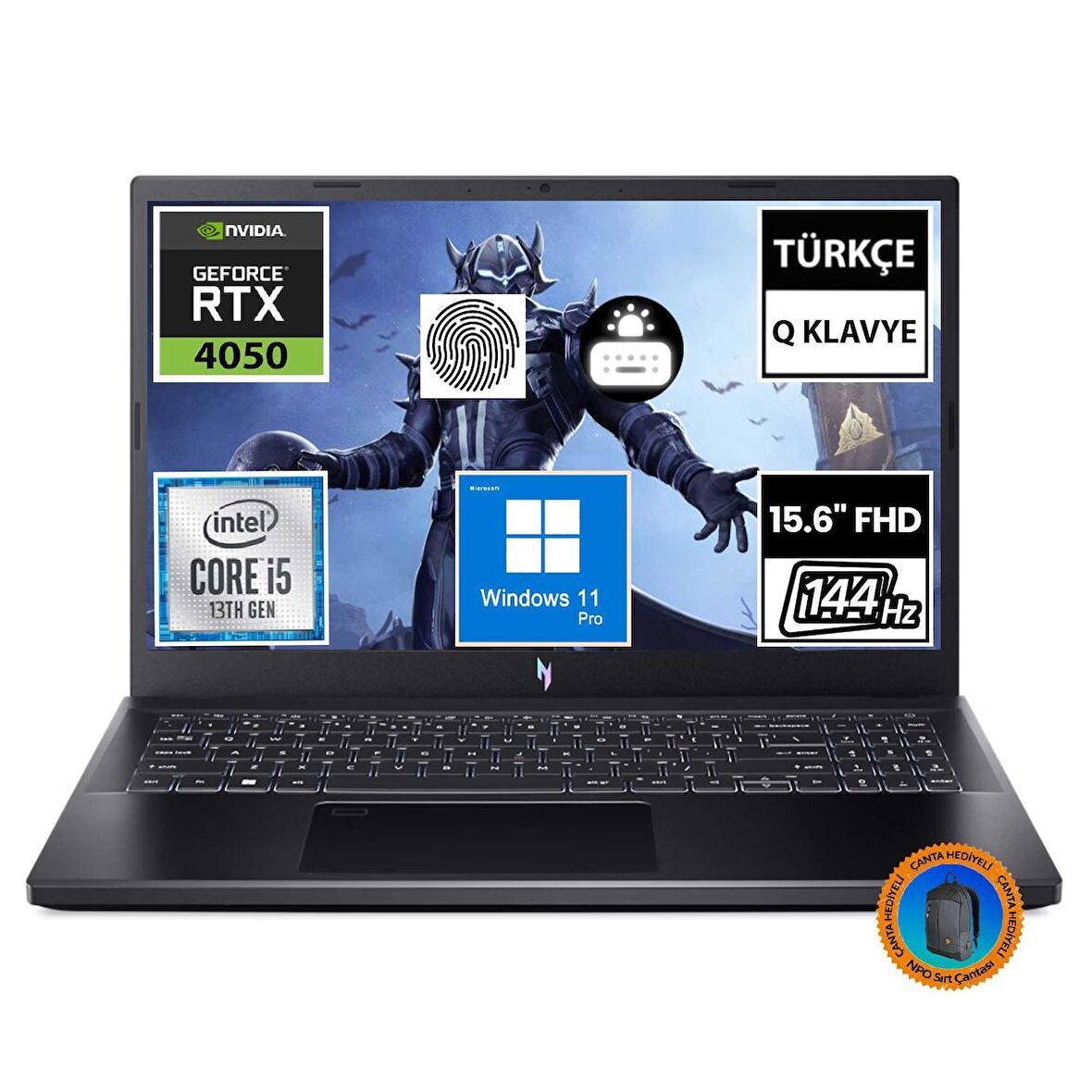Acer Nitro V 15 ANV15-51-54UY NH.QNBEY.001A23 i5-13420H 64GB 1TBSSD RTX4050 15.6" FullHD W11P Taşınabilir Bilgisayar-CNT024
