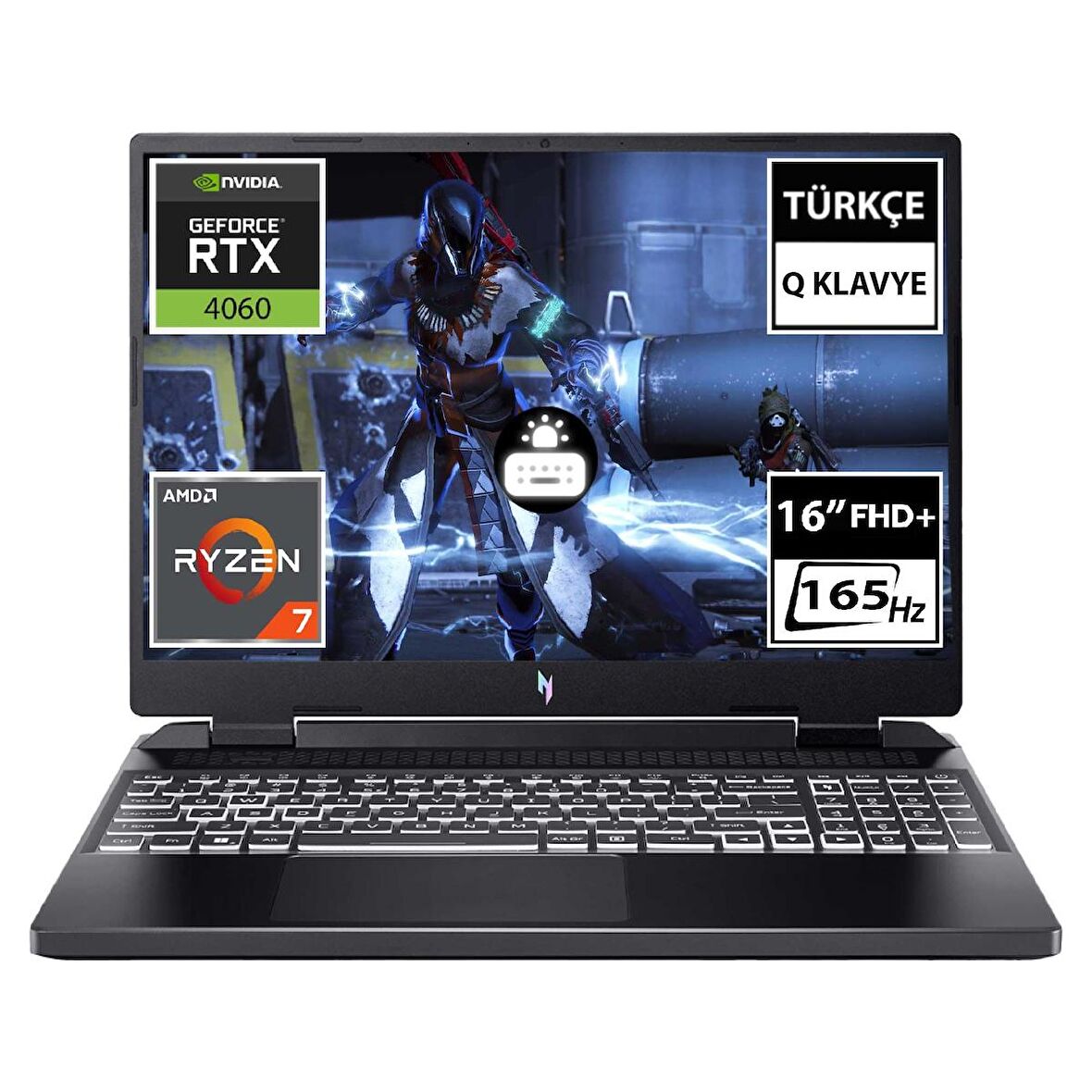 Acer Nitro 16 AN16-41-R08S NH.QLLEY.002A2 Ryzen7 7840HS 16GB 256SSD+1TBSSD RTX4060 16" FullHD+ FreeDOS Taşınabilir Bilgisayar