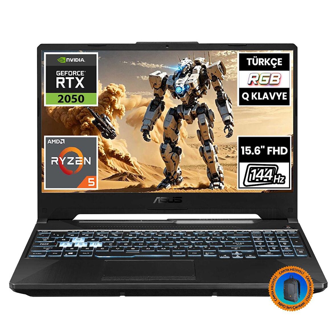 Asus TUF Gaming A15 FA506NF-HN050A5 Ryzen5 7535HS 16GB 256SSD+1TBSSD RTX2050 15.6" FullHD FreeDOS Taşınabilir Bilgisayar-CNT006