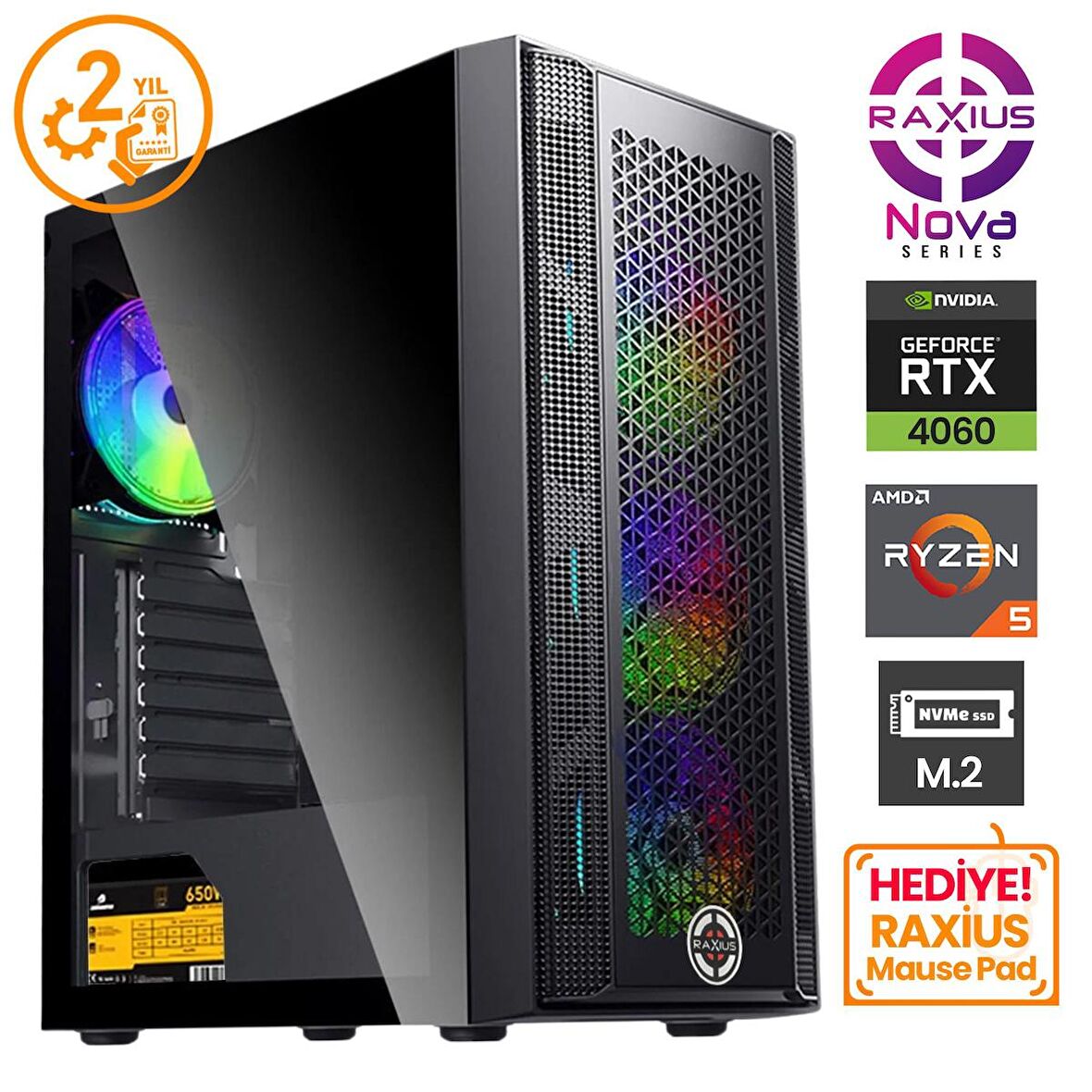 Raxius Nova G1 R5 4060-56F01 Ryzen5 5600 16GB 512SSD RTX4060 FreeDOS Gaming Masaüstü Bilgisayar