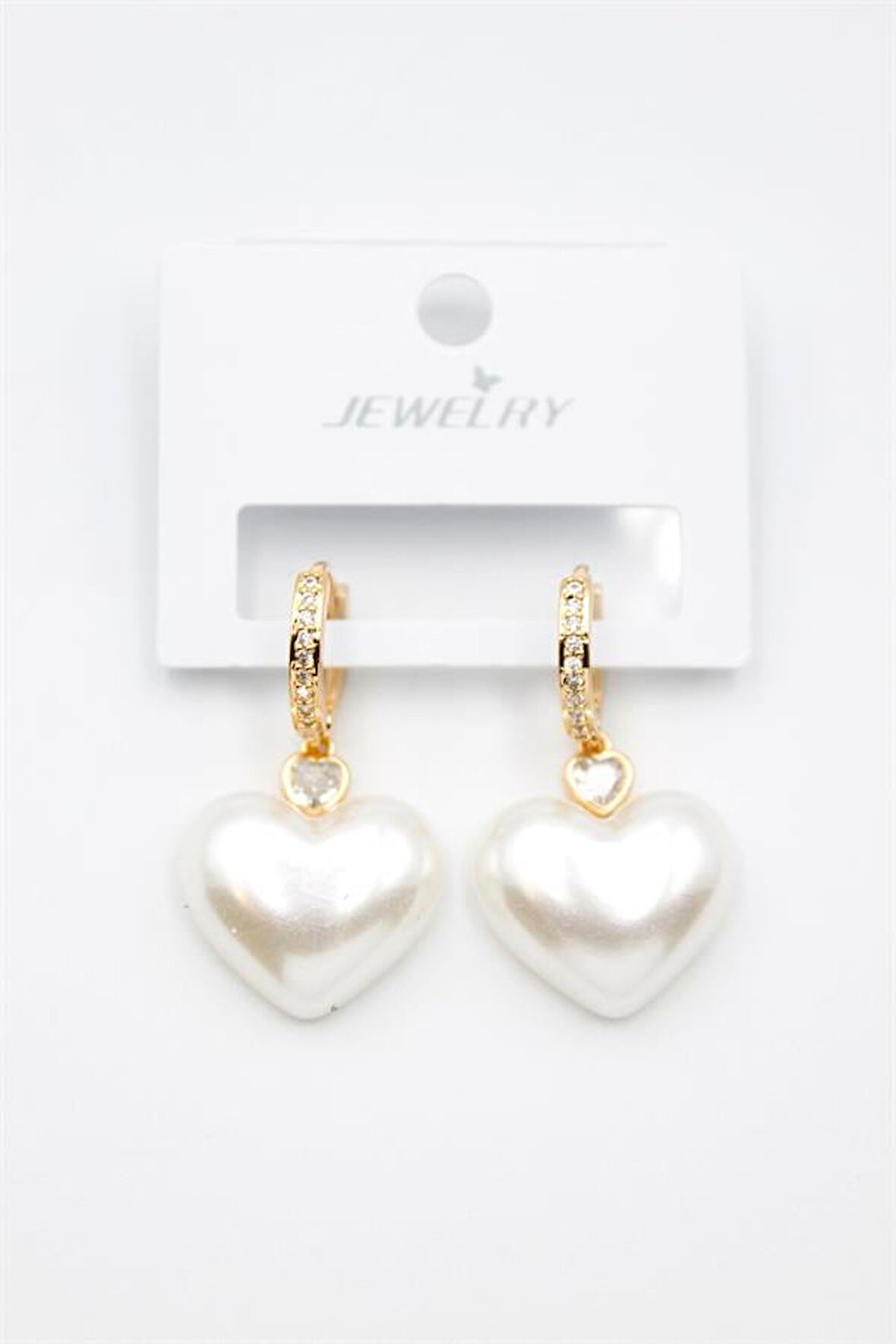 İnci Kalp Küpe - Altın Rengi