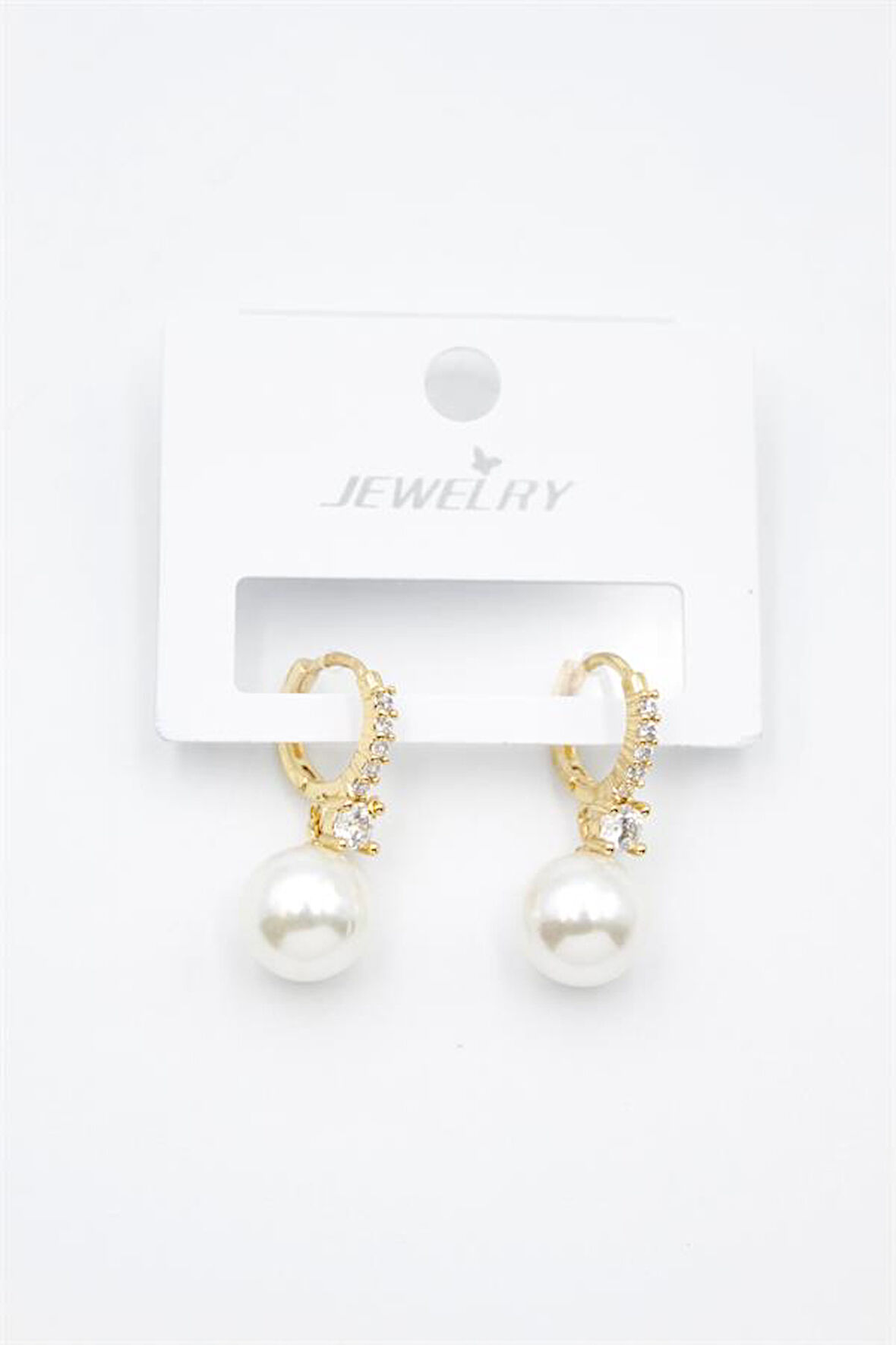 Taşlı İnci Küpe - Altın Rengi