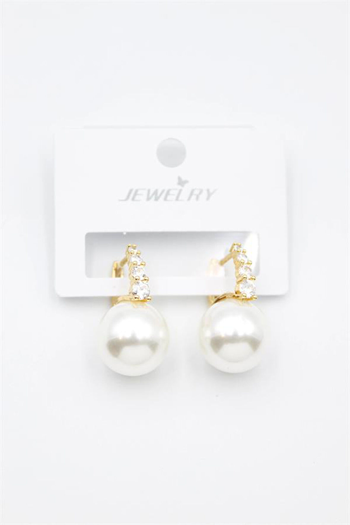 Taşlı İnci Küpe - Altın Rengi