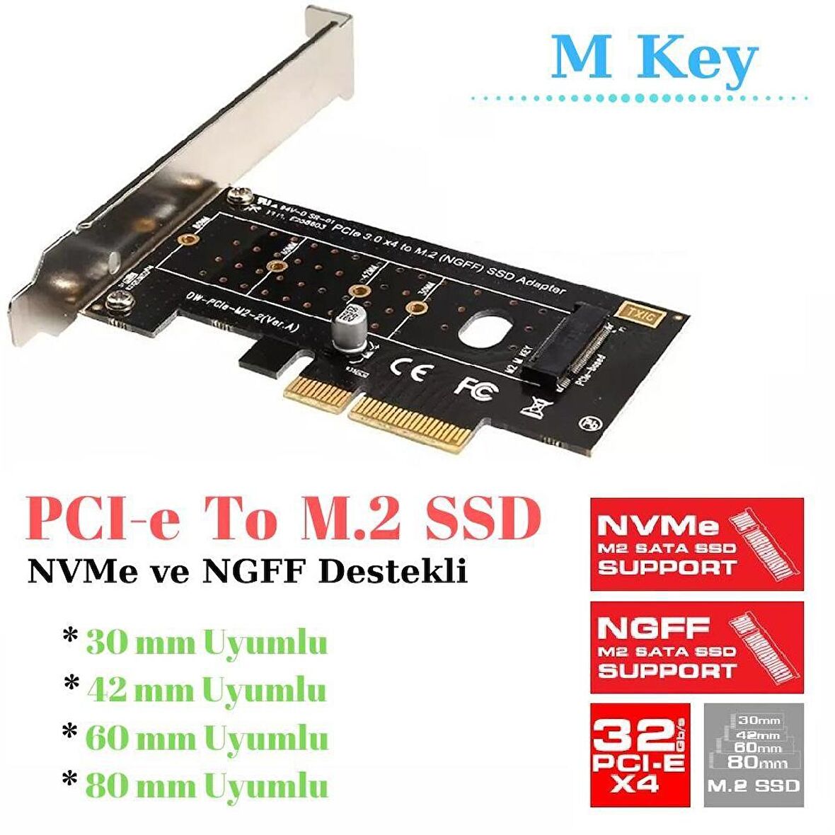 Ancheyn Pcı-e Pcı Express 3.0 Kartı X4 To Nvme M.2 Ssd Ve Ngff Ssd M Key Pcıe 4446