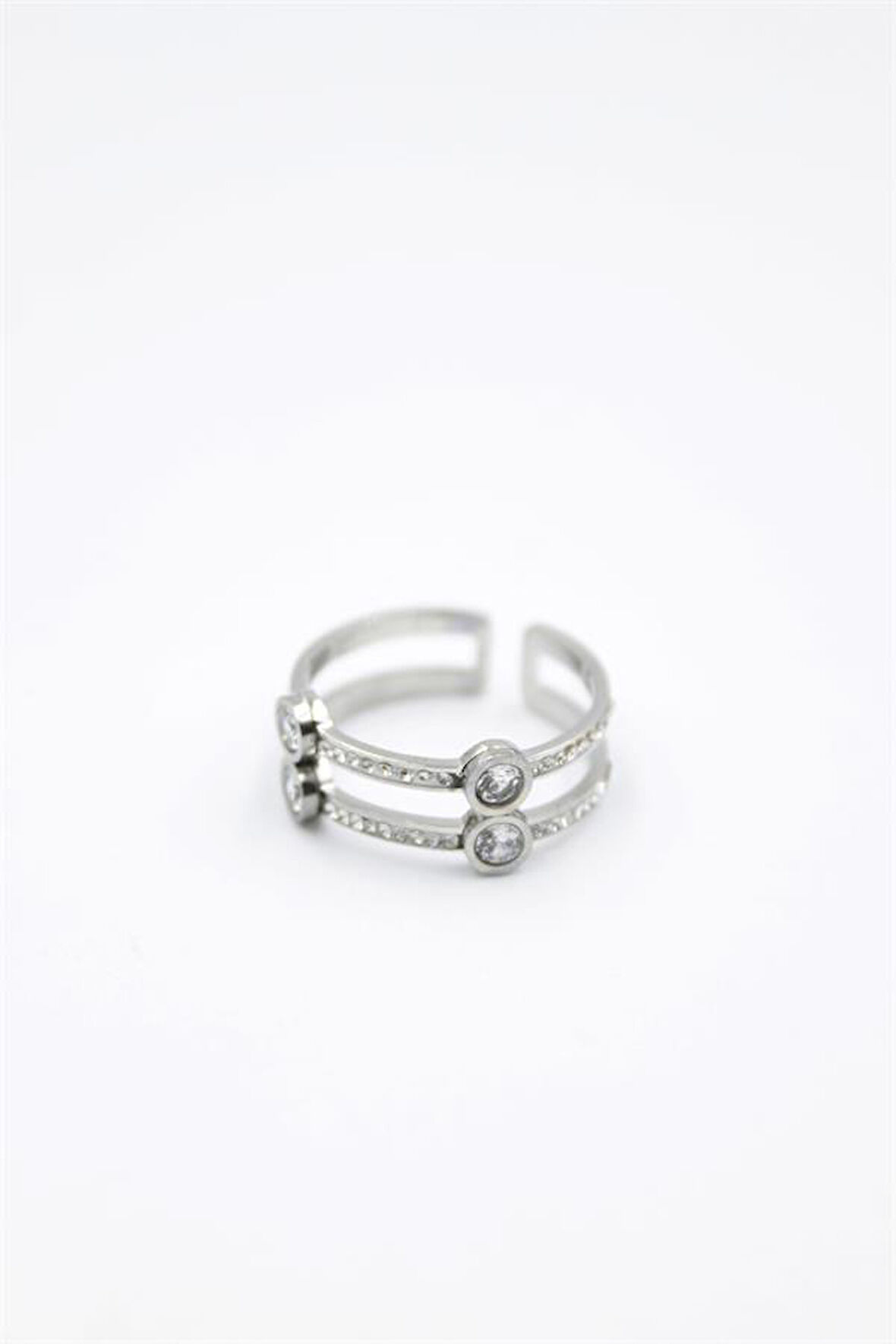 6'lı İkili Taşlı Yüzük - Gümüş