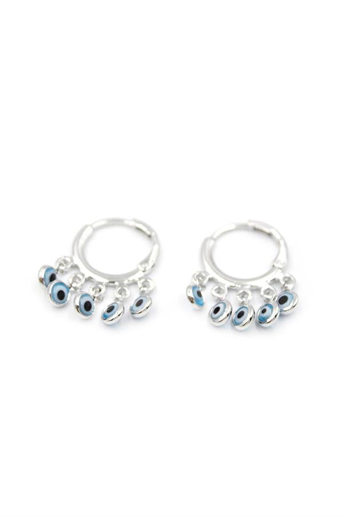 Nazar Boncuklu Küpe - Gümüş Rengi