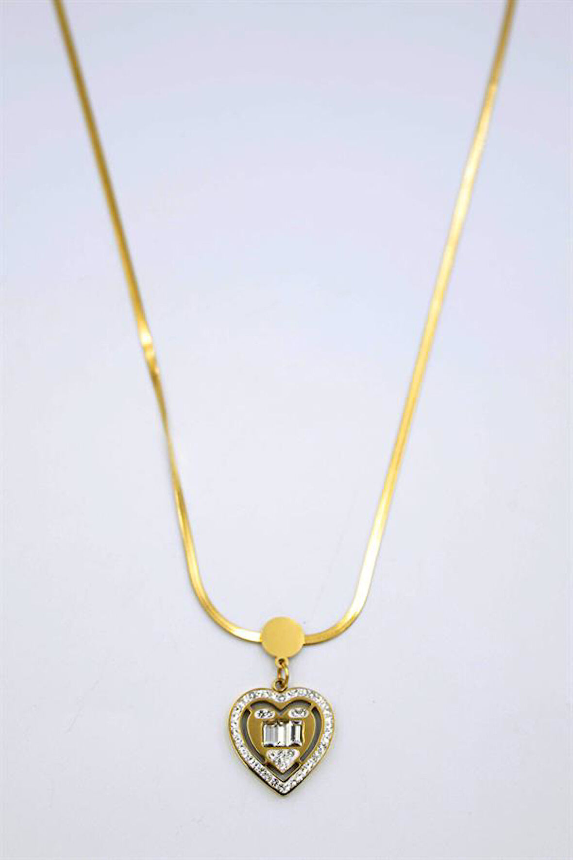 Baget Taşlı  Kalp Kolye - Altın