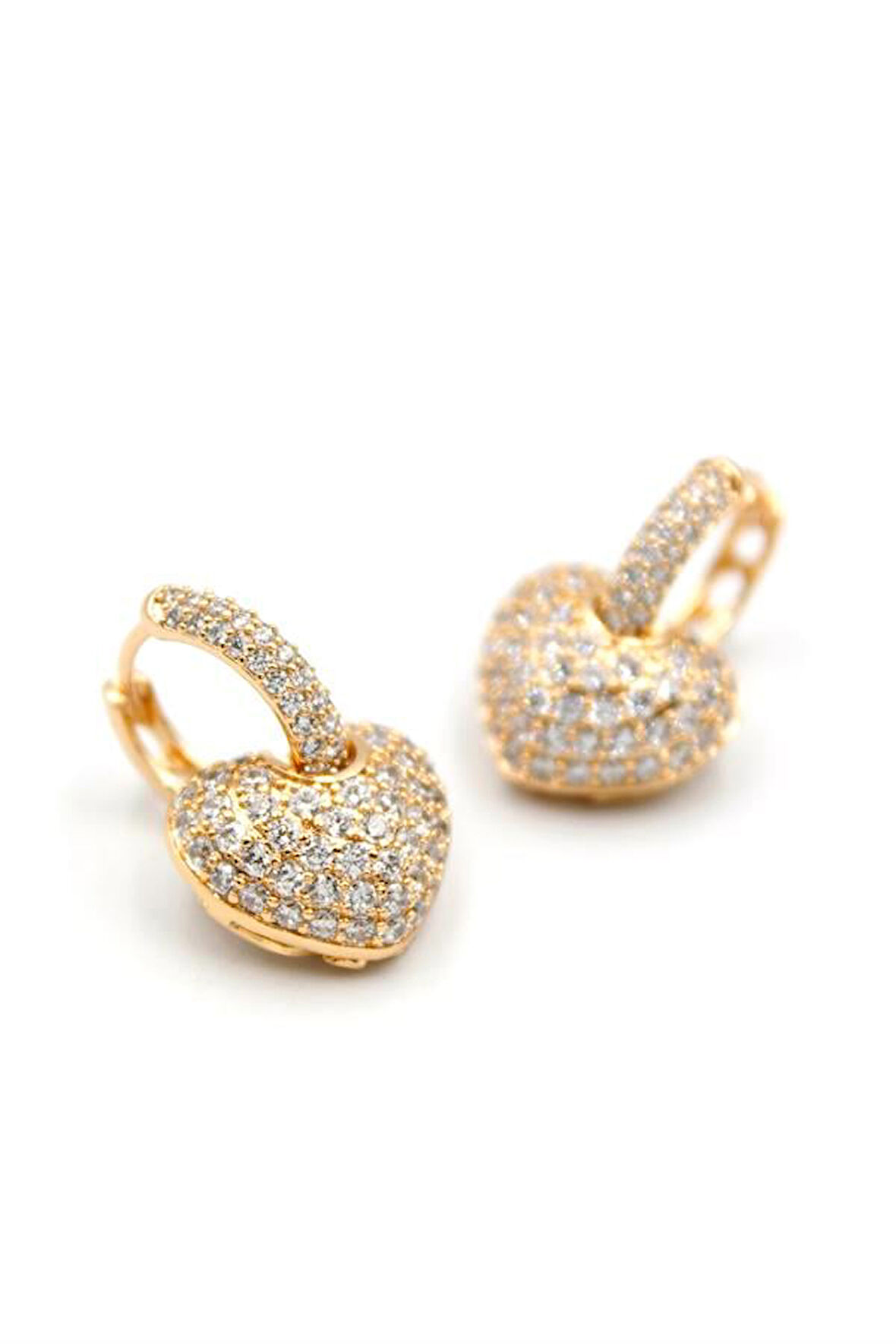 Taşlı Kalp Küpe - Altın Rengi