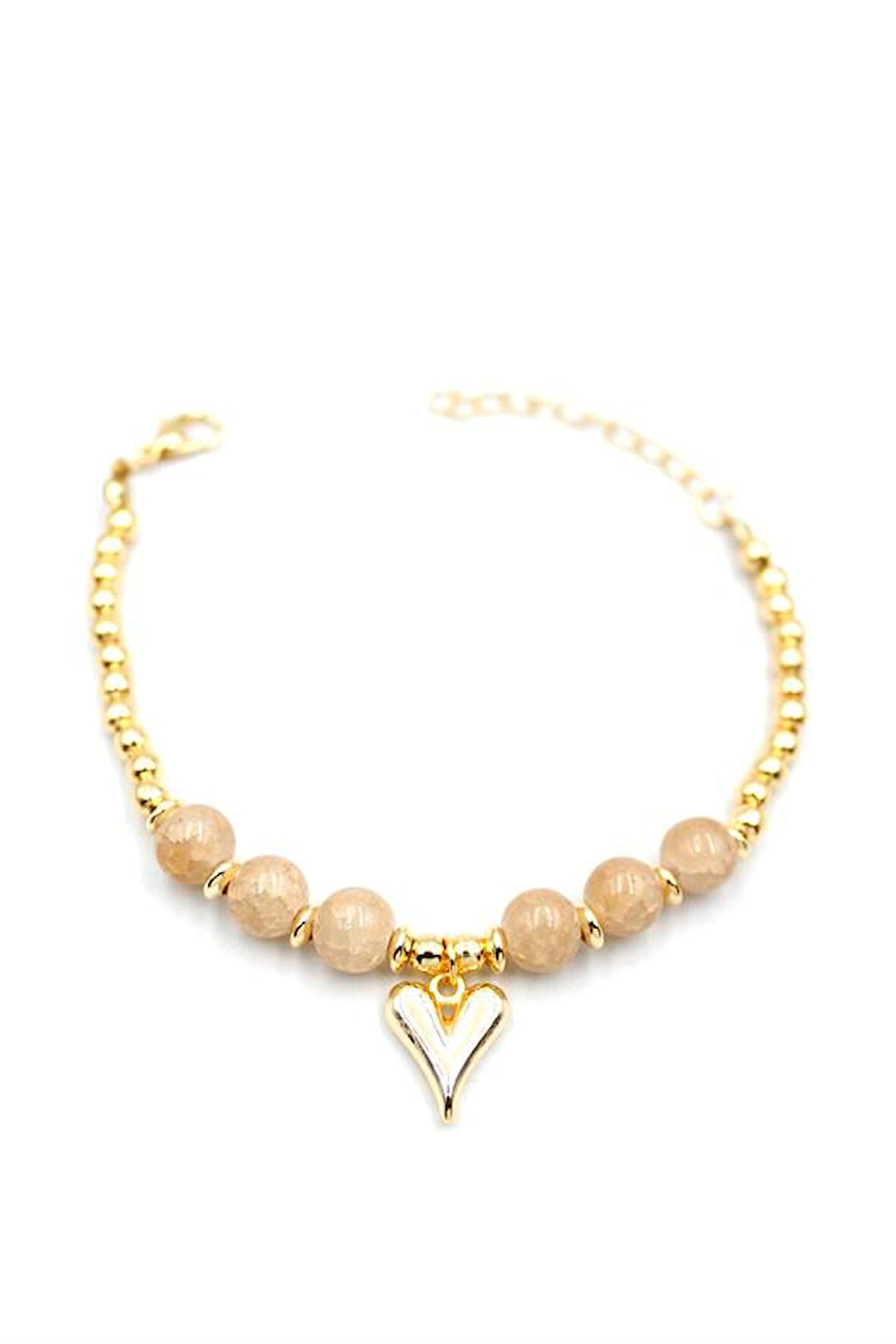 Boncuklu Kalp Bileklik - Krem