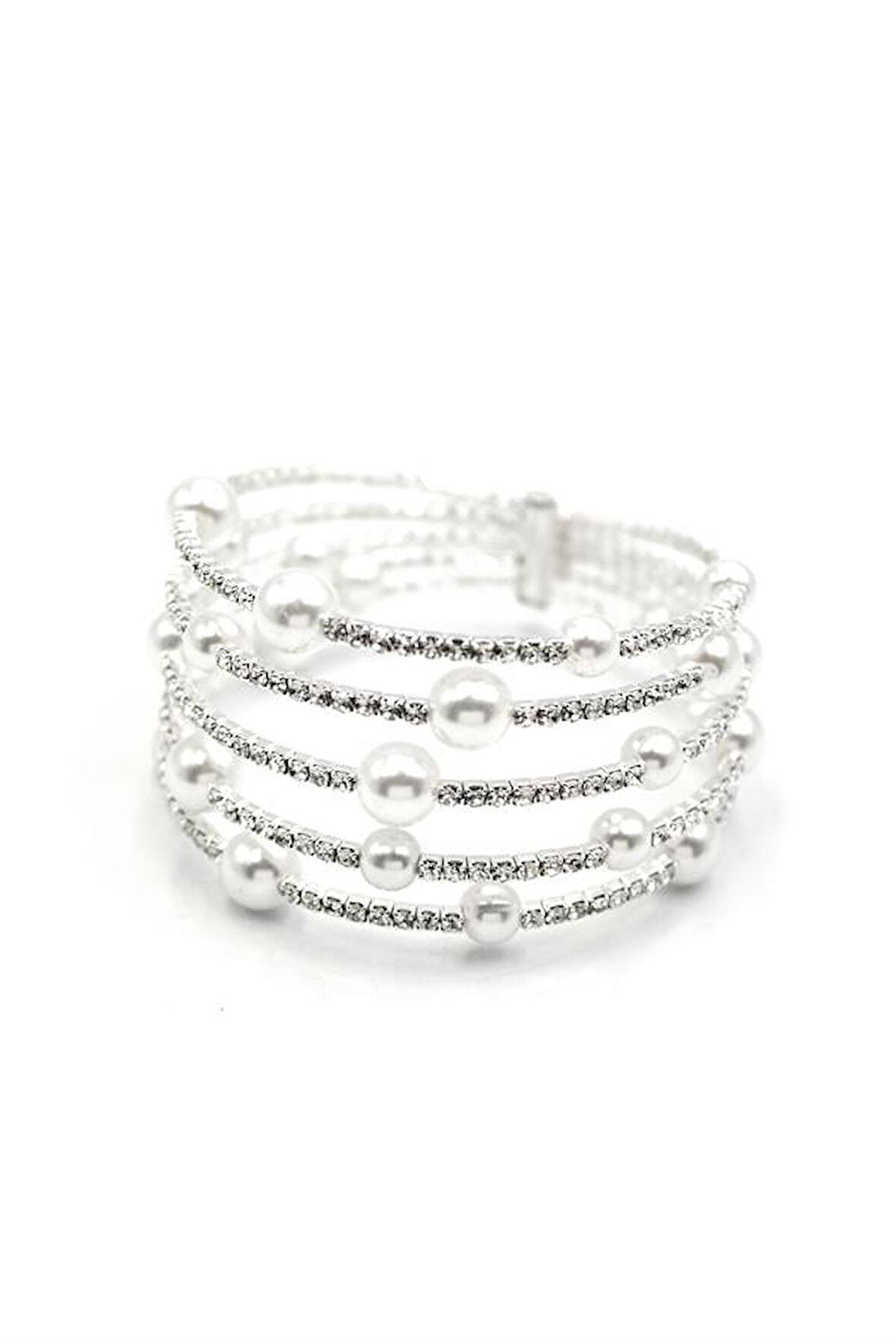 Beş Sıra İncili Su Yolu Bileklik - Gümüş