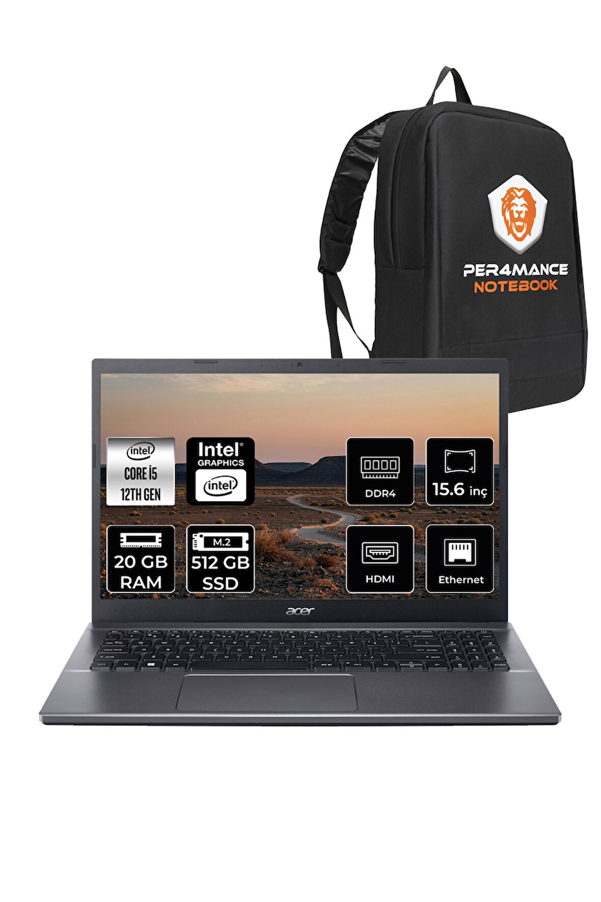 Acer Extensa 15 EX215-55 i5-1235U 20GB RAM 512GB SSD 15.6'' FHD FDOS Dizüstü Bilgisayar & PER4 ÇANTA
