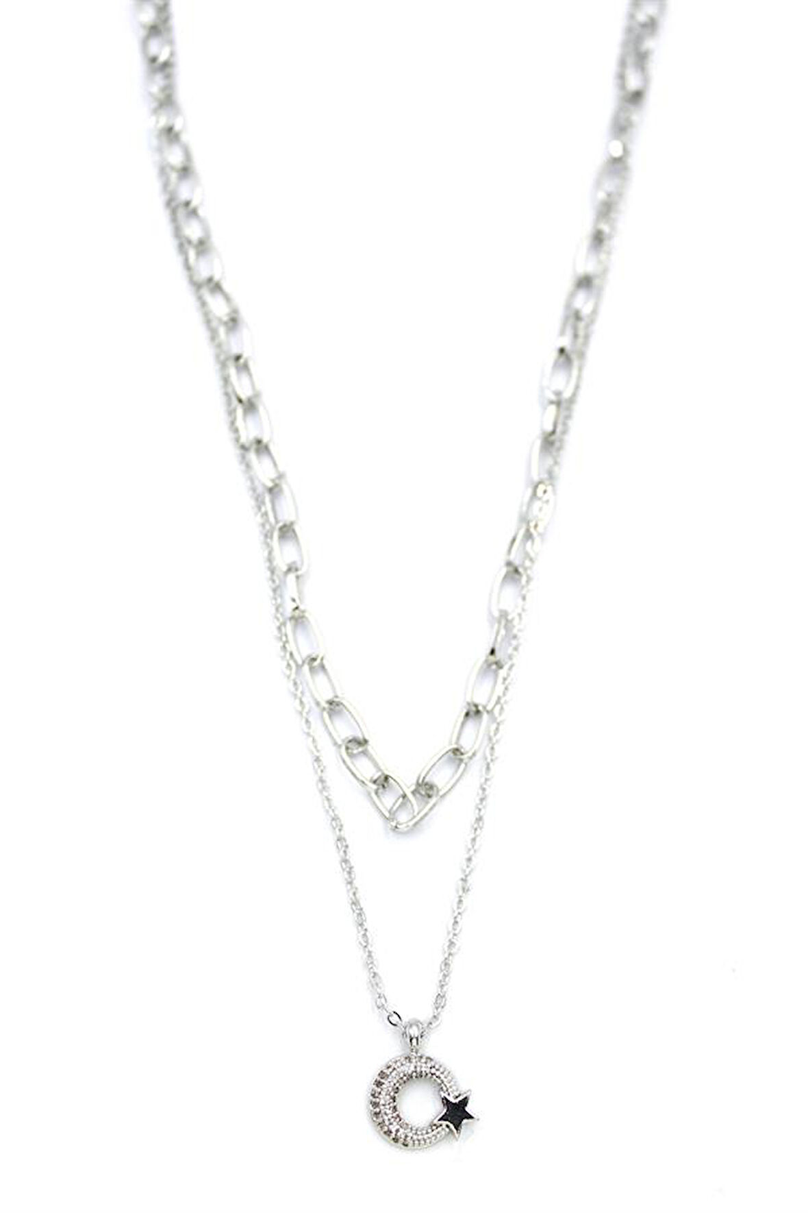 Çoklu Ay Yıldız Kolye - Gümüş Rengi