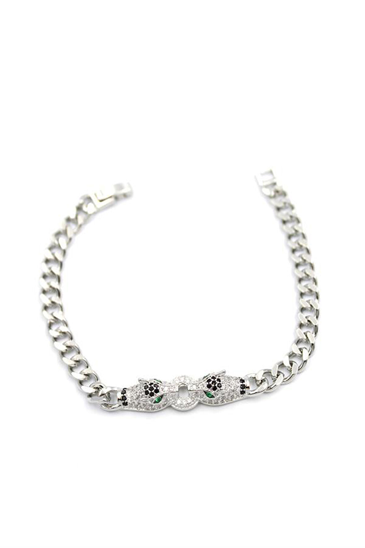 Zirkon Taşlı Leopar Bileklik - Gümüş