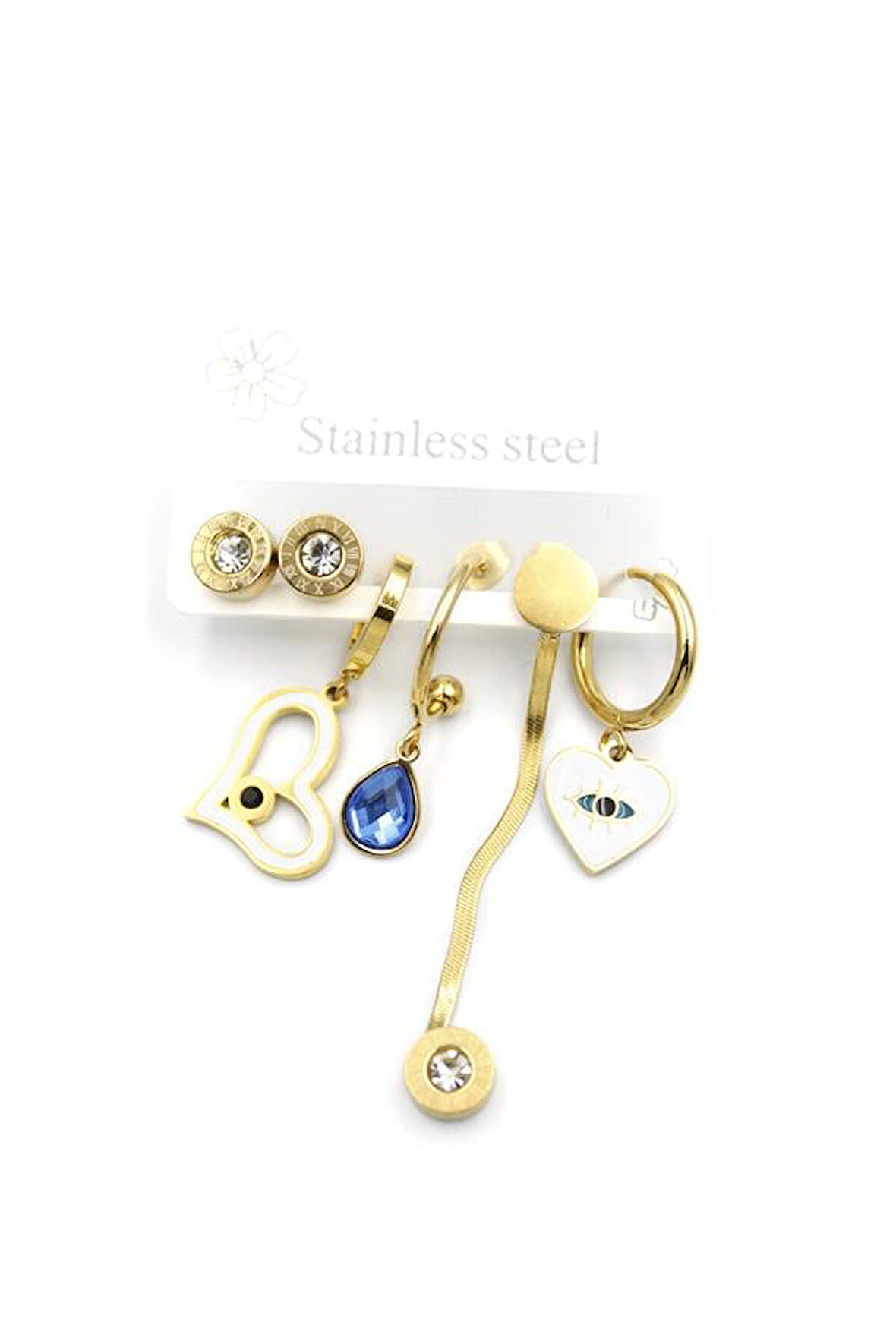 Çoklu Çelik Küpe - Altın Rengi