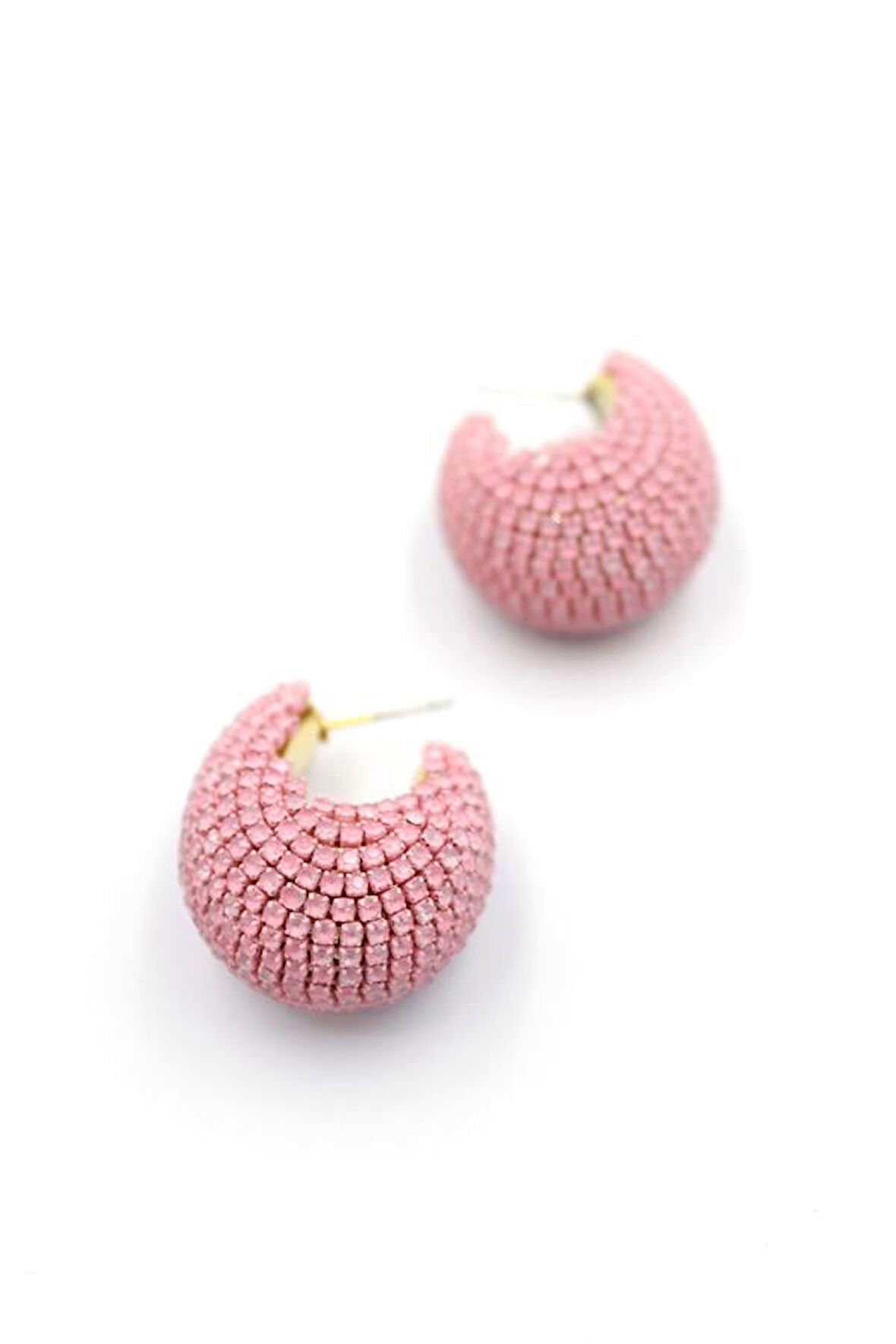 Taşlı Halka Küpe - Pembe