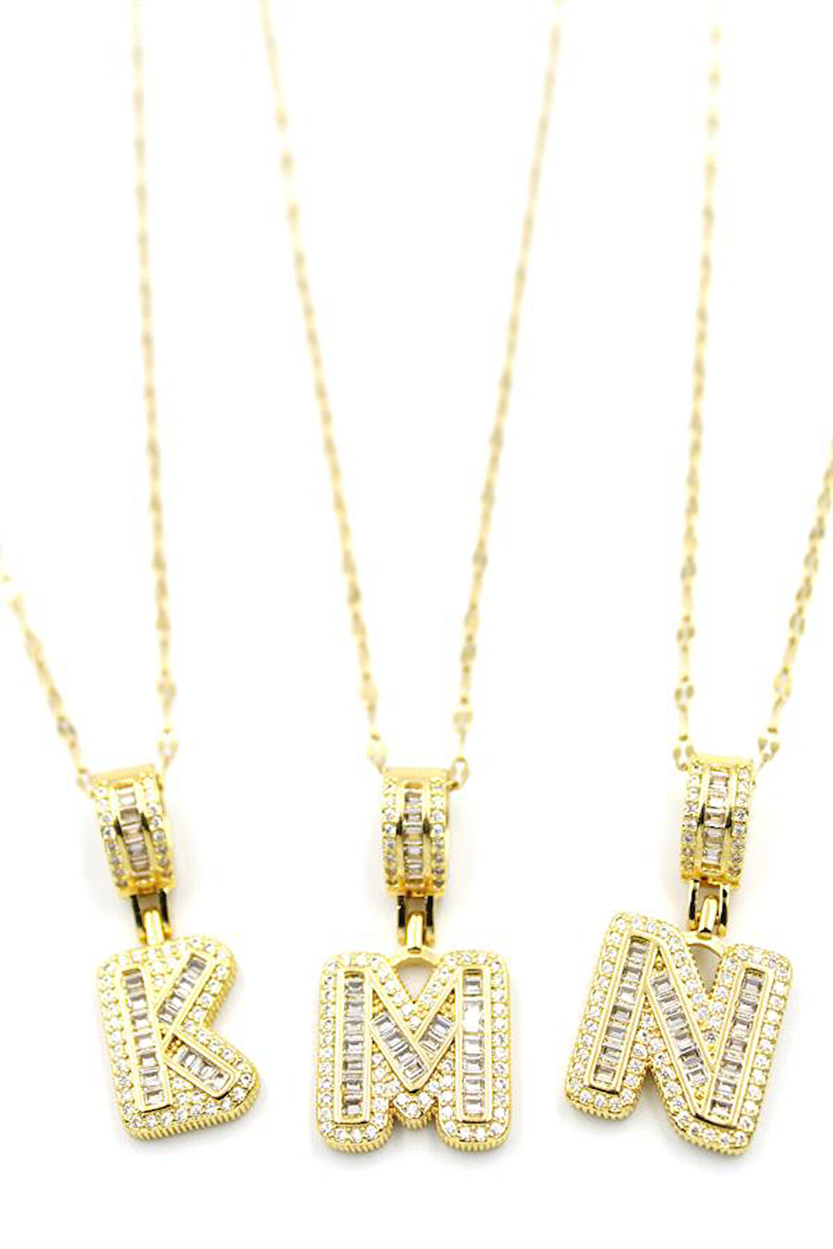 24'lü Taşlı  Harf Kolye - Altın