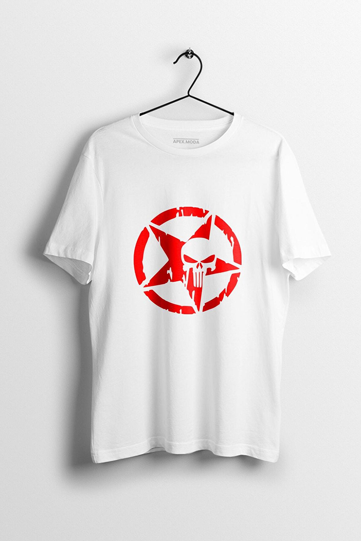 Erkek Punisher Beyaz Baskılı T-Shirt