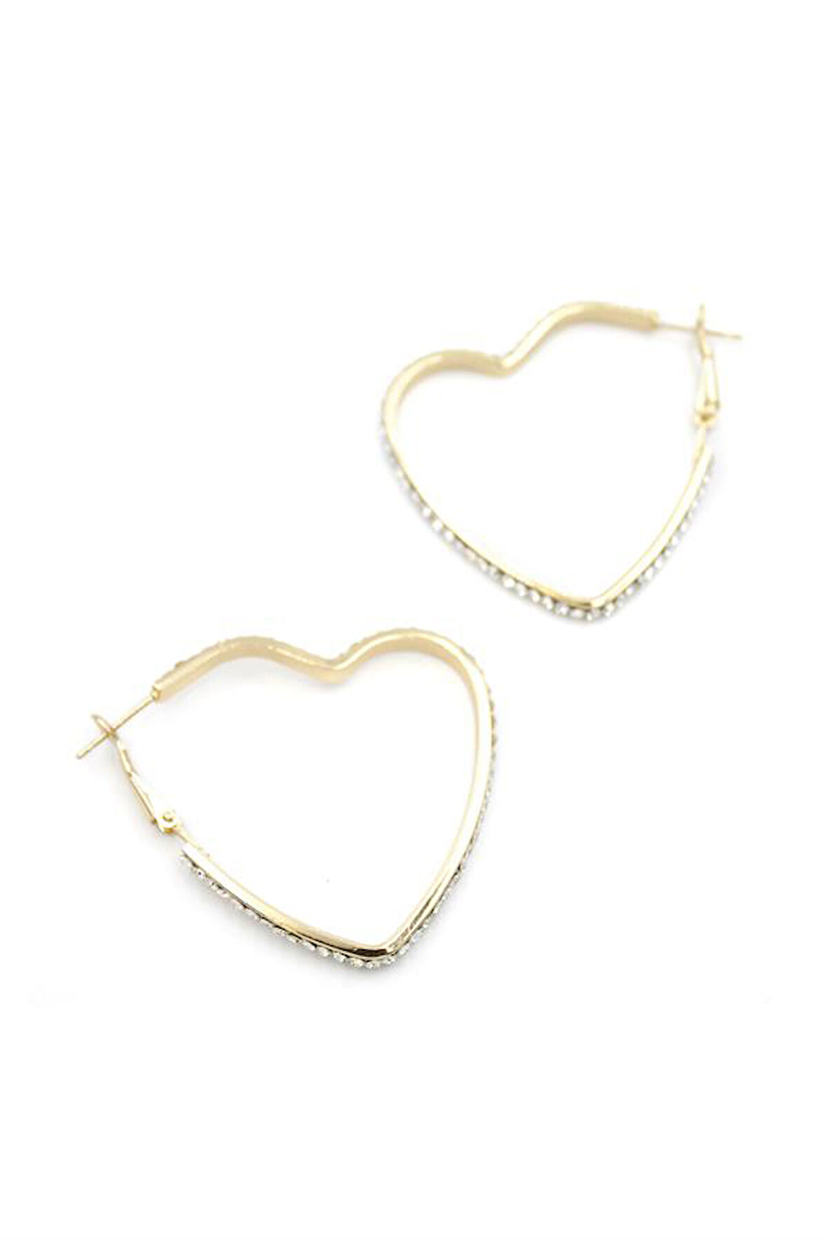 Taşlı Kalp Halka Küpe - Altın