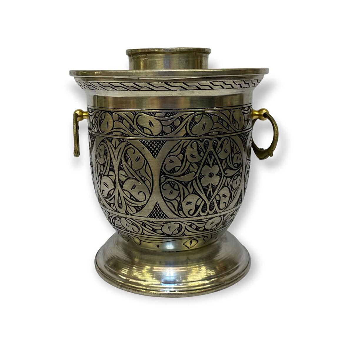 35’lik İşlemeli Kalay Eskitme Bakır Şişe Soğutucu