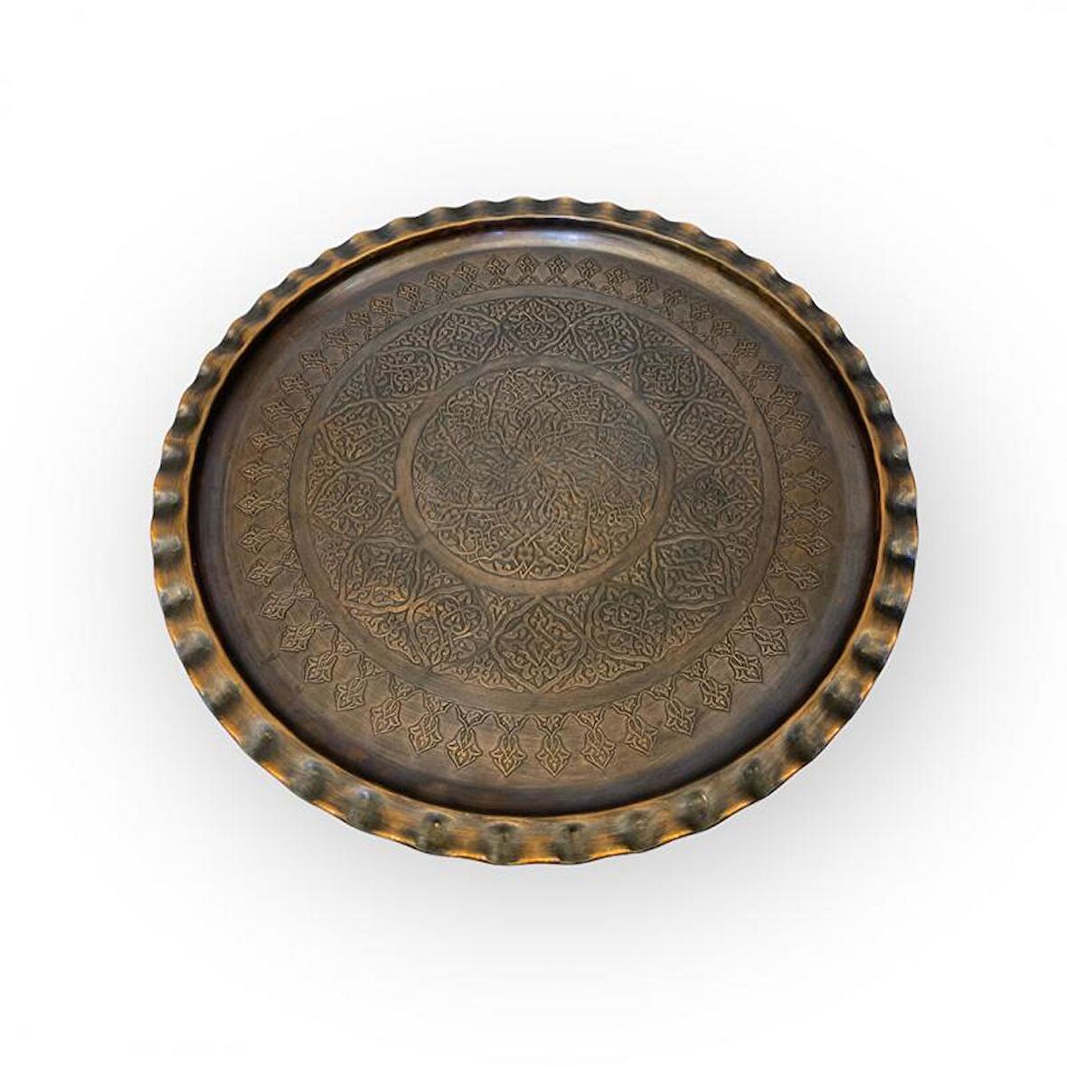 Oksitli Bakır İşlemeli Tepsi 35cm