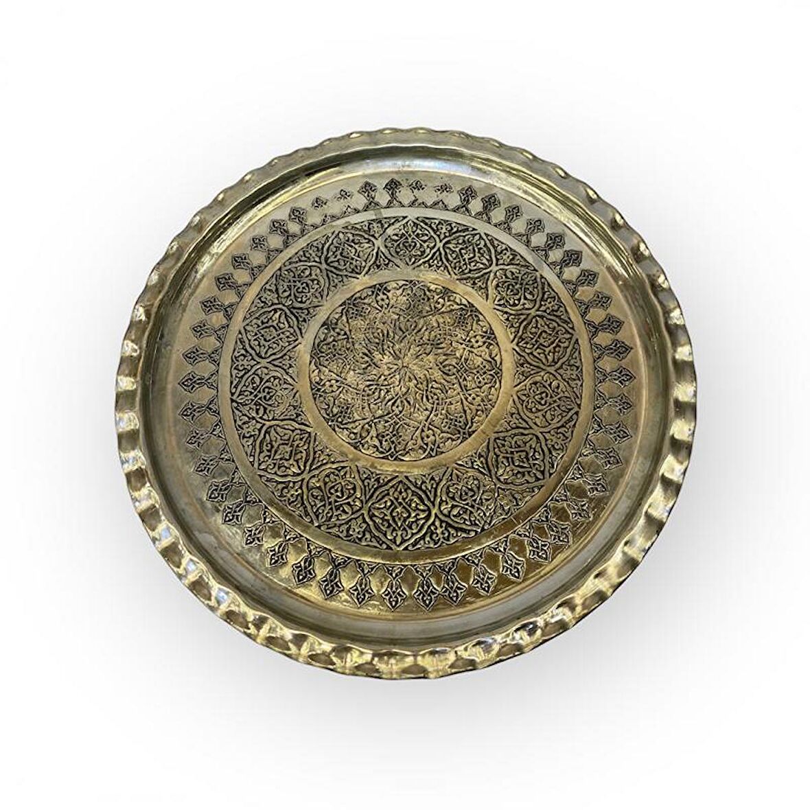 Kalaylı İşlemeli Çirtikli Bakır Tepsi 35 cm