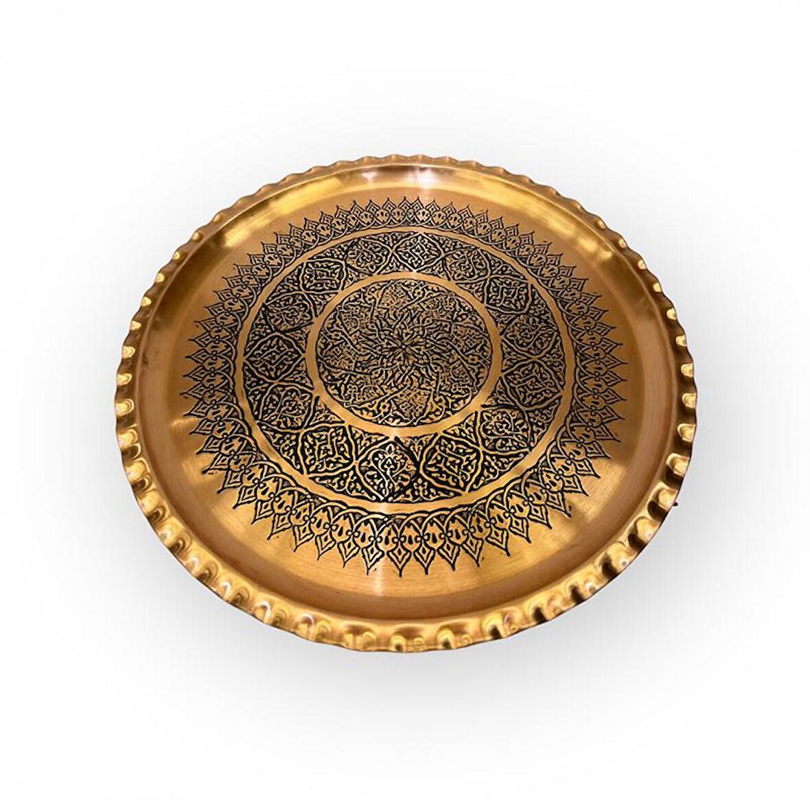 İşlemeli Çirtikli Skoç Eskitme Bakır Tepsi 38 cm